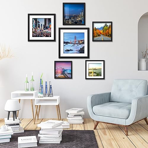 Miniatura 7 de Marco de fotos de madera de 12 x 12 pulgadas para colgar en la pared, marcos de fotos cuadrados con 2 paspartús de 8 x 8 pulgadas y 10 x 10 pulgadas