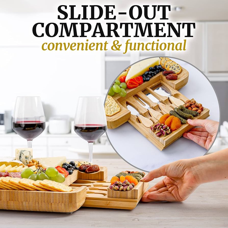 Amazon | Zulay 竹製チーズボードとナイフセット Lサイズ - 極厚