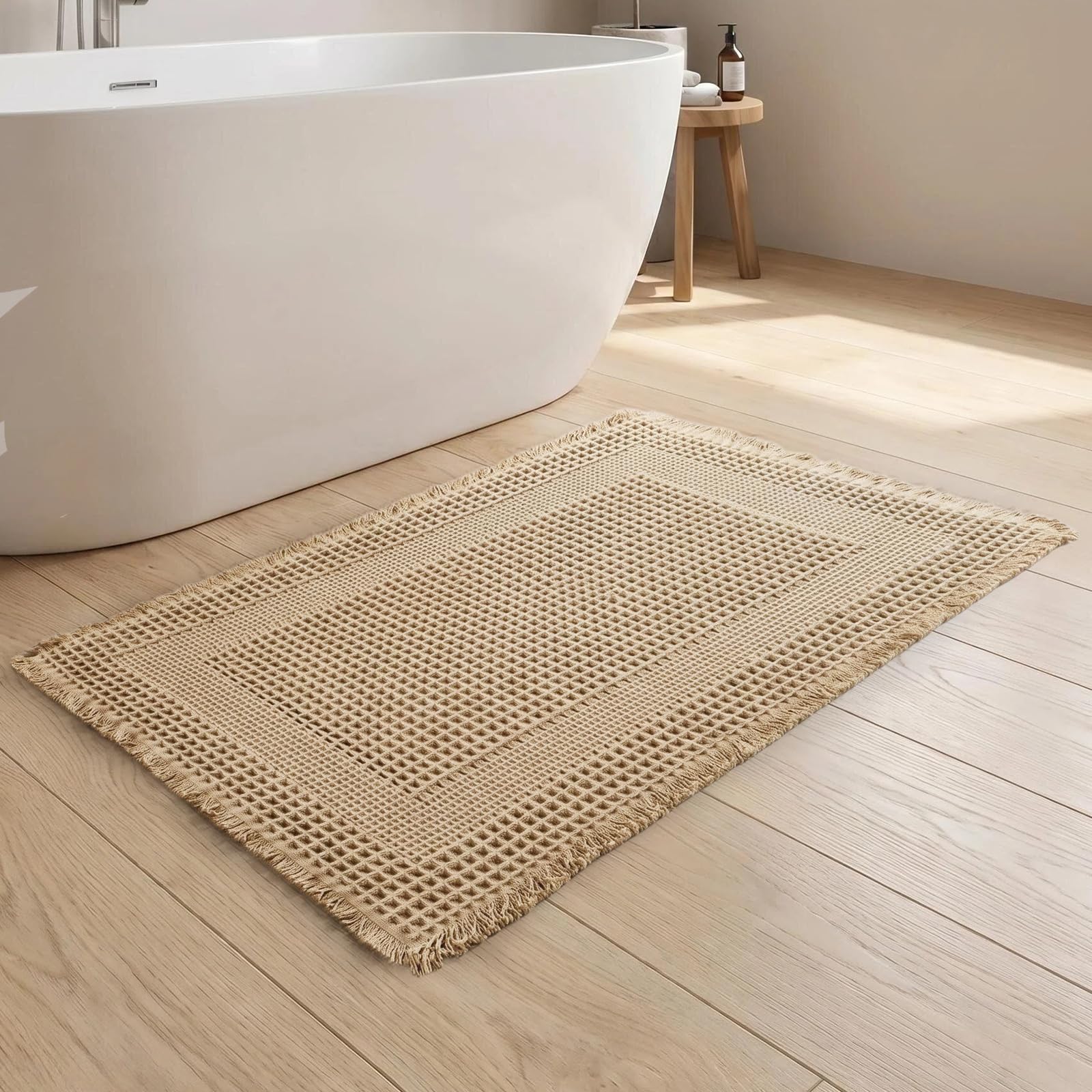 FANGCCC Waffle Bath Mat Non Slip, 43 x 61 cm Quick Dry Absorbent Bathroom Mat, Machine Washable Brown Bath Mat for Bathroom Floor, Shower or Toilet