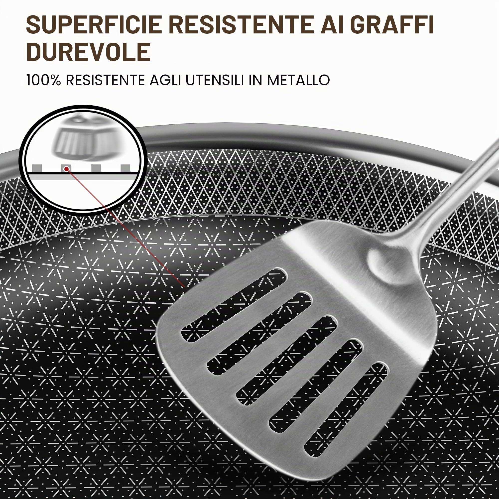 RIOVARM Acciaio inossidabile Set di padelle Induzione Antiaderente Padella Wok 20cm 26cm 30cm Lavabile in lavastoviglie Sicura per il forno Padelle e padelle universali per tutti i tipi di fornelli