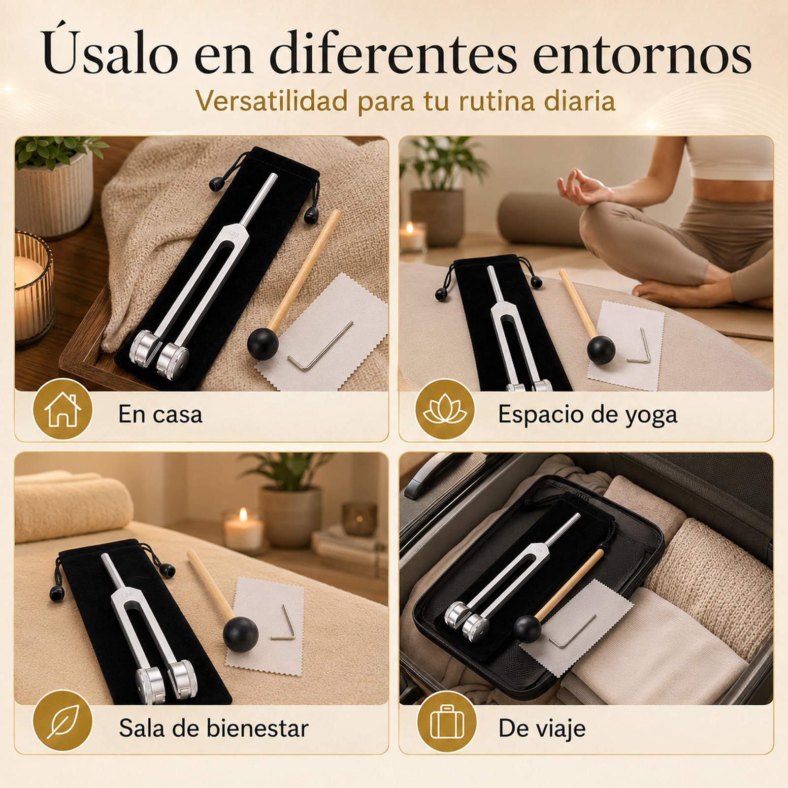 Aureva Lumyra - Instrumento de Sanación 128 Hz, Diapasón Terapéutico con Martillo de Goma, Herramienta de Ajuste, Bolsa y Paño, para Meditación, Yoga y Terapia de Sonido