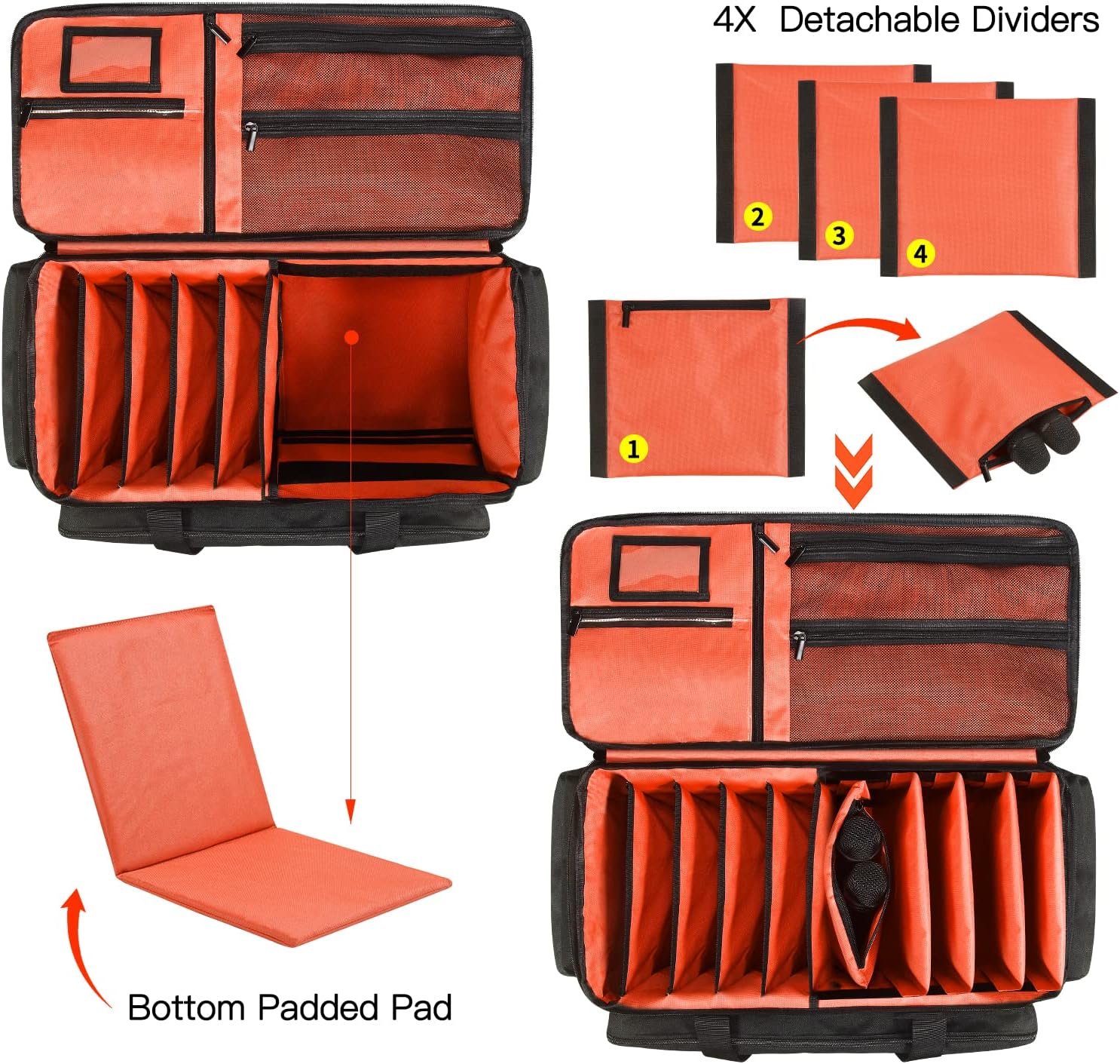 DJ Gig Bag, DJ Cable File Bag with Detachable Padded Bottom and Dividers, Travel Gig Bag for Cords Sound Equipment DJ Gear Musician Accessories (Orange)