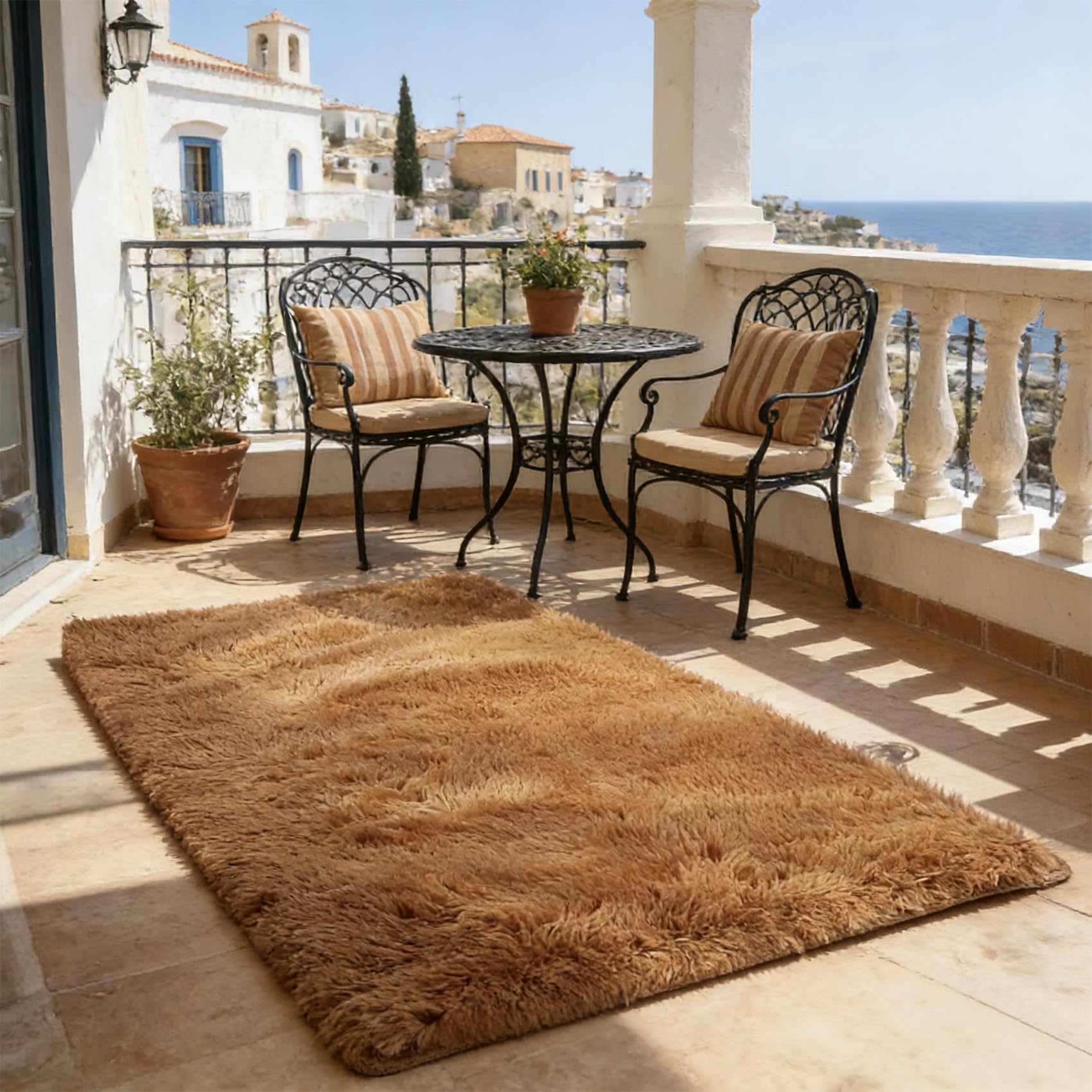 Tapis antidérapant à poils longs marron 185x120 cm doux et facile à entretenir