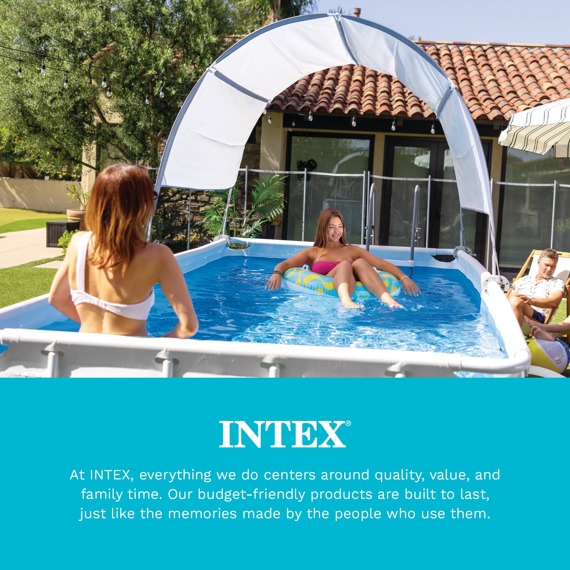 Intex 28054E Copertura protettiva UPF 50 Plus, facile da installare, impermeabile, per piscine rettangolari da 2,9 m o più piccole, grigio