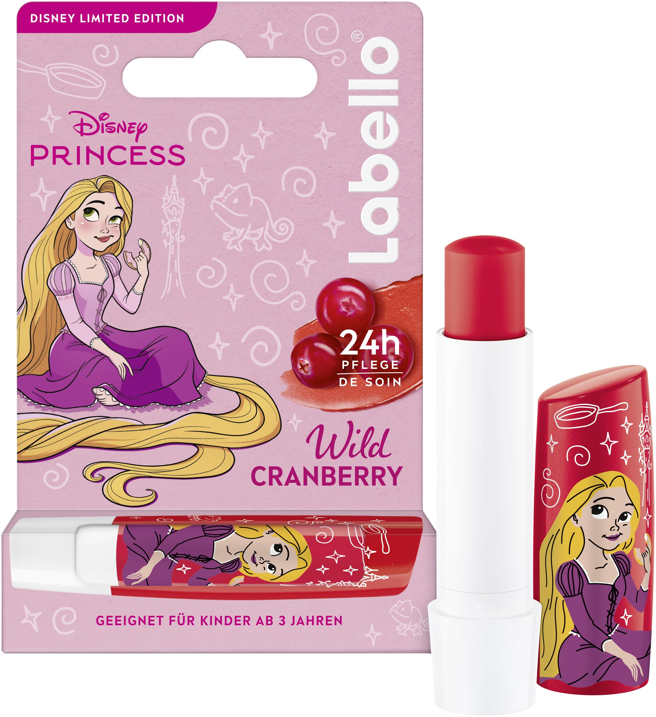 Labello Wild Cranberry Limited Disney Princess Edition, duftender Lippenpflegestift mit fruchtigem Aroma, pflegender Lippenbalsam für Kinder ab 3 Jahren (4,8 g)