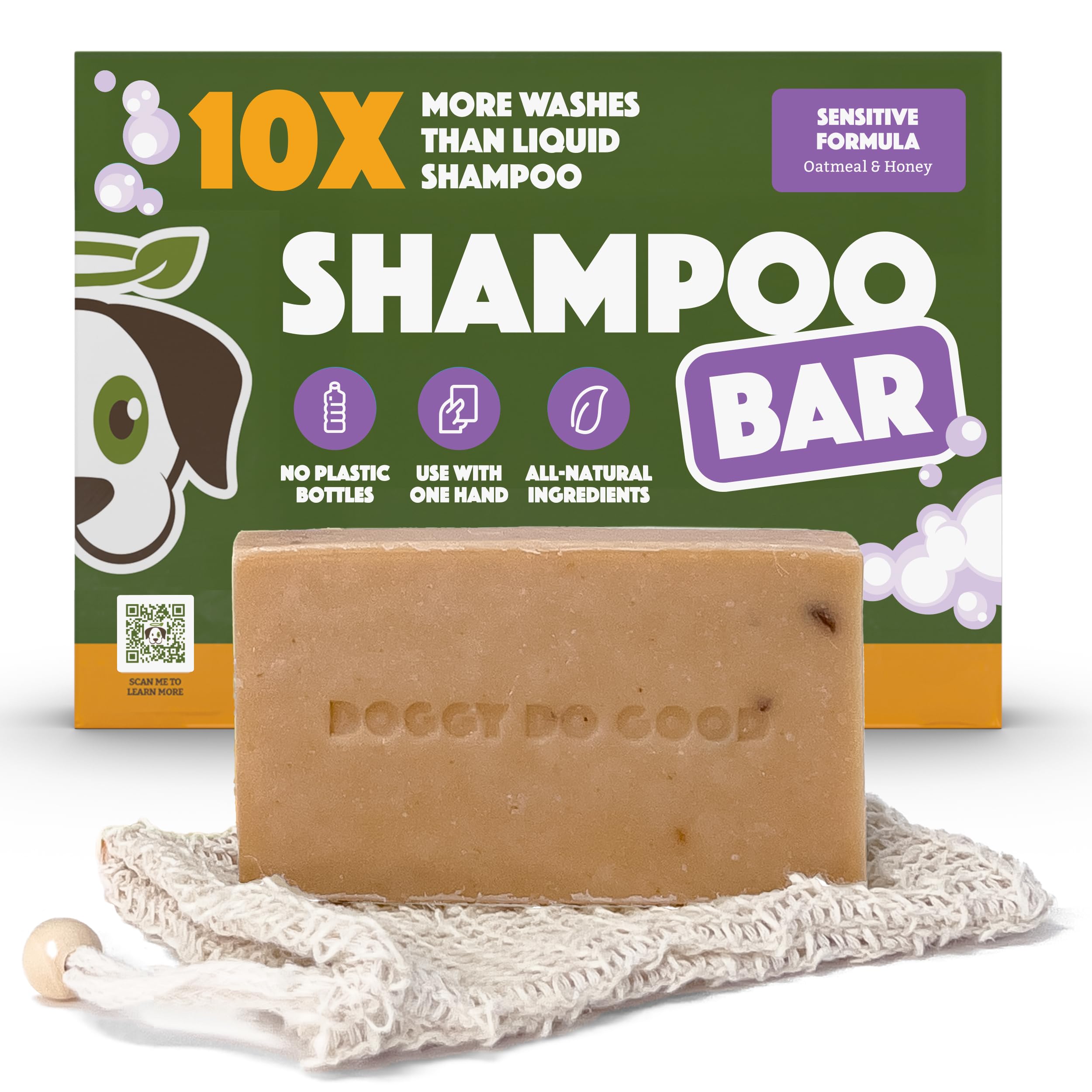 Doggy Do Good Sensitive Shampoo Bar Itchy Skin Relief, Oatmeal & Honey Dog Soap for Allergies and Itching, All Natural Dog Shampoo, Hypoallergenic, Equals 30 oz Shampoo