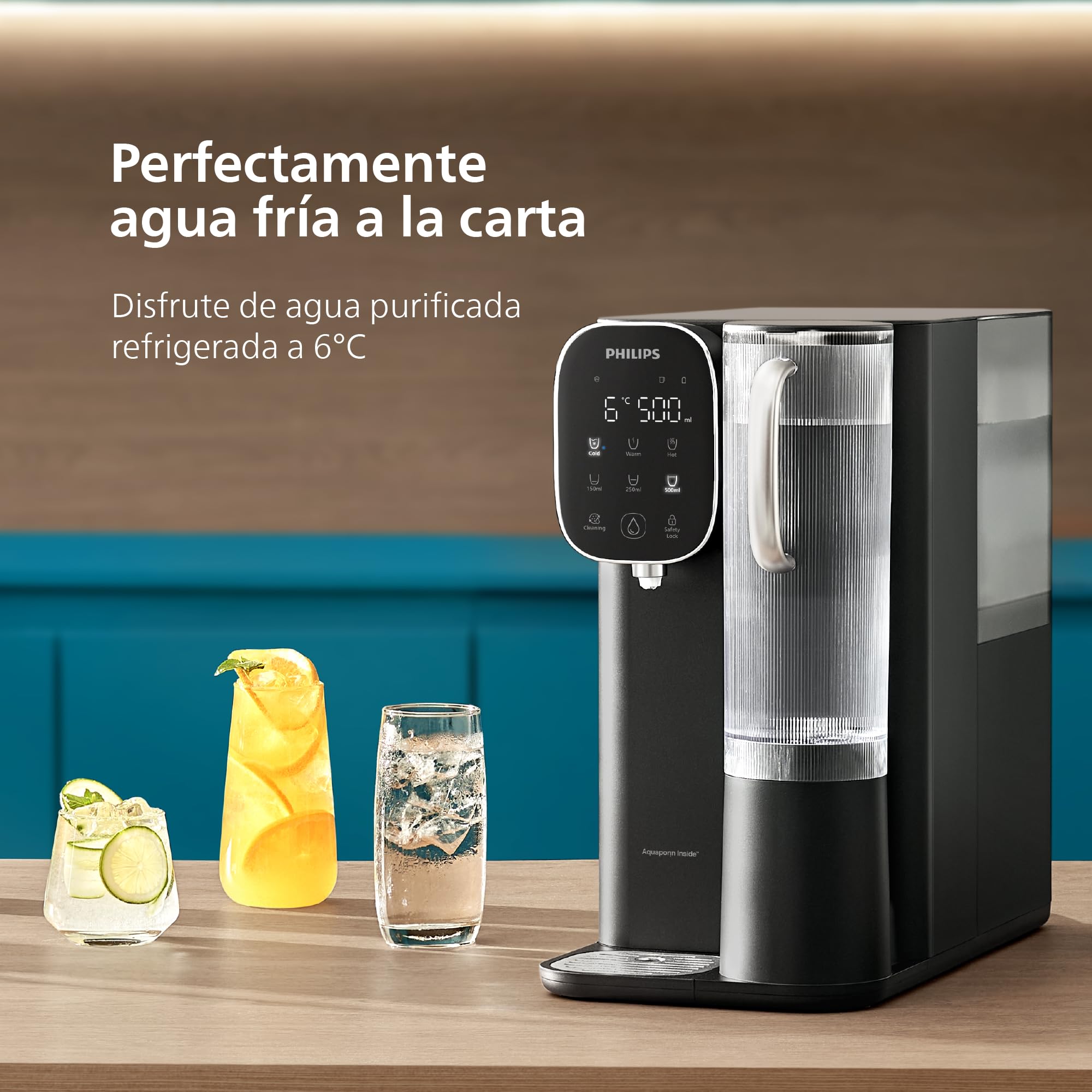 Philips Water Dispensador de Ósmosis Inversa 6500: Agua fría y Caliente purificada al Instante, filtración RO 5 en 1 Reduce >110 contaminantes, relación 3:1, UV-C, sin instalación, 2000 L.