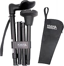 KMINA Folding Walking Sticks for Women and Men, Anatomical Handled Palm Grip, Adjustable Height, Lightweight, Anti Slip Ferrule