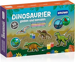 Smowo® 10 Dinosaur Plaster Figures for Casting and Painting, Dino Plaster Craft Set Including Encyclopedia, Gift for Crafts for Boys and Girls