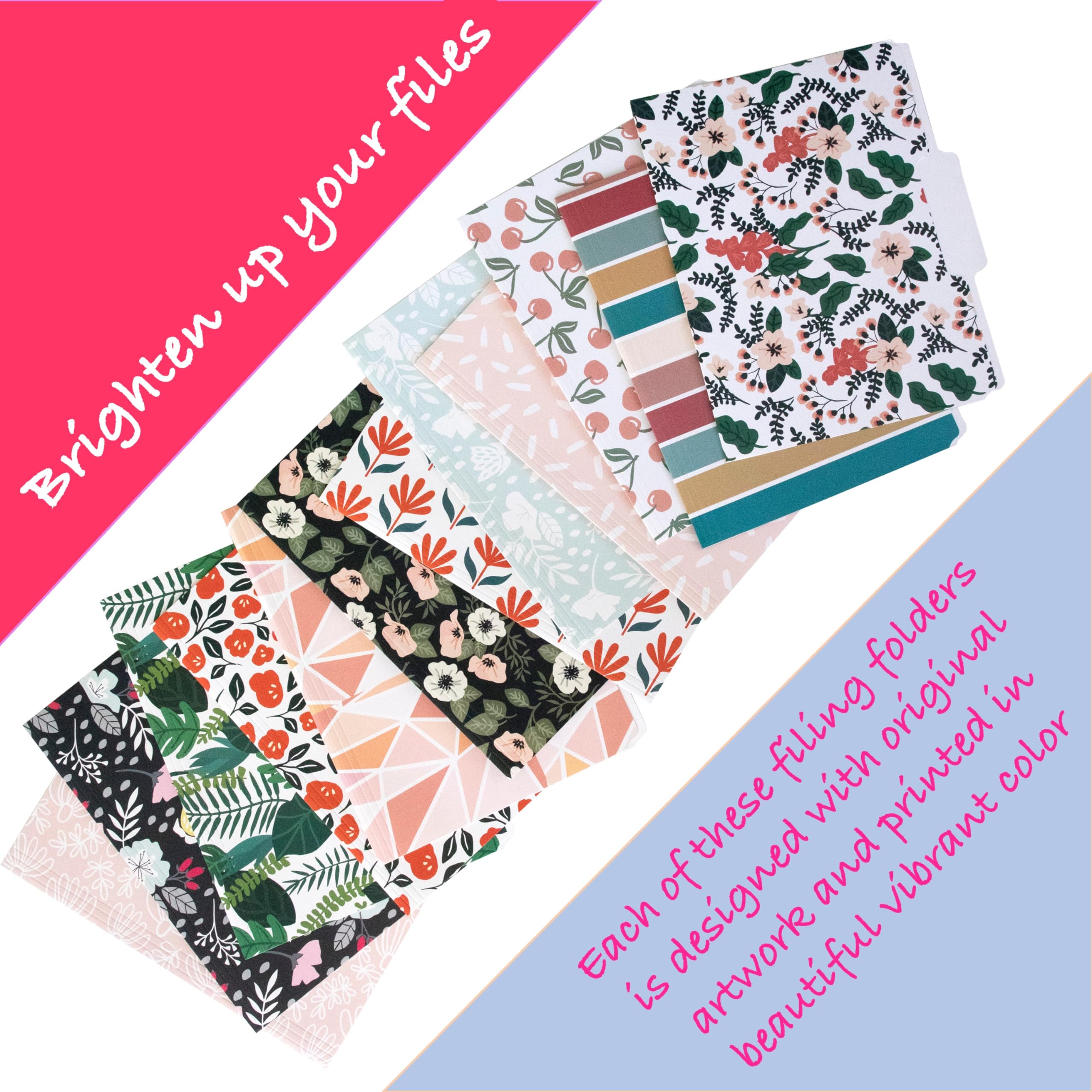Decorative File Folders Set Of 24 - Pretty 3-Tab Letter Size Folders For Home & Office