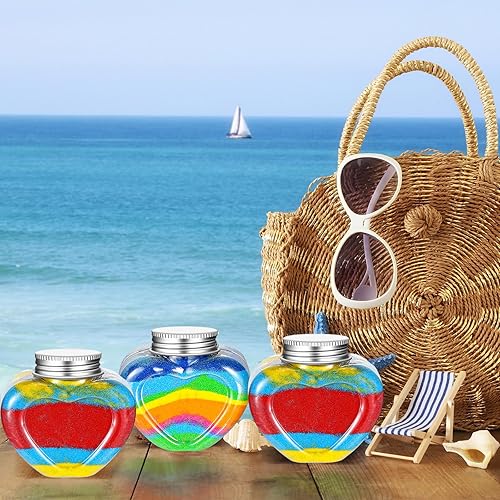 Miniatura 5 de Hsei 50 botellas de arte de arena, botellas de poción de plástico con 5 embudos pequeños, kits de contenedores de arte de arena para niños, fiestas