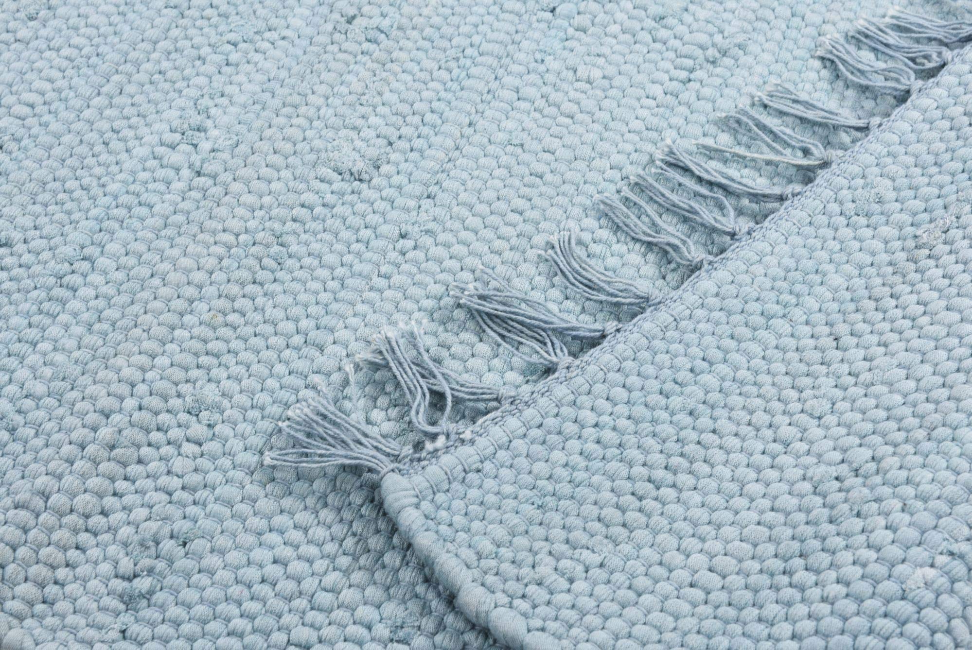 THEKO | Dhurry dywan ze 100% bawełny, z płaską tkaniną, Happy Cotton, ręcznie tkany, kolor: jasnoniebieski, 60 x 120 cm