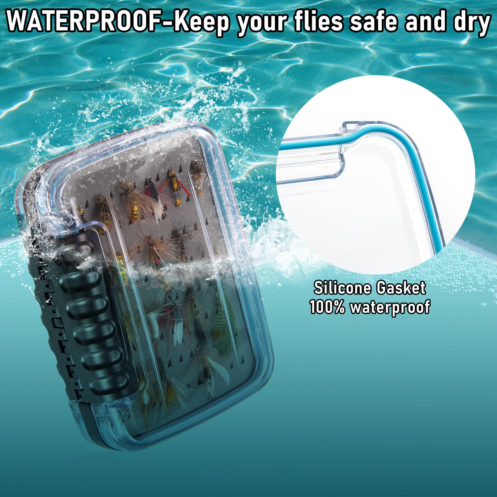 Dr.Fish Fliegenfischbox Fliegenkoffer Jigbox Wasserdicht Leicht ABS-Kunststoff Luftschlangen Fliegenbox Doppelseitiger Tiefer Schlitz Transparenter Deckel Klar Fliegenhalter Fall für Aufbewahrung