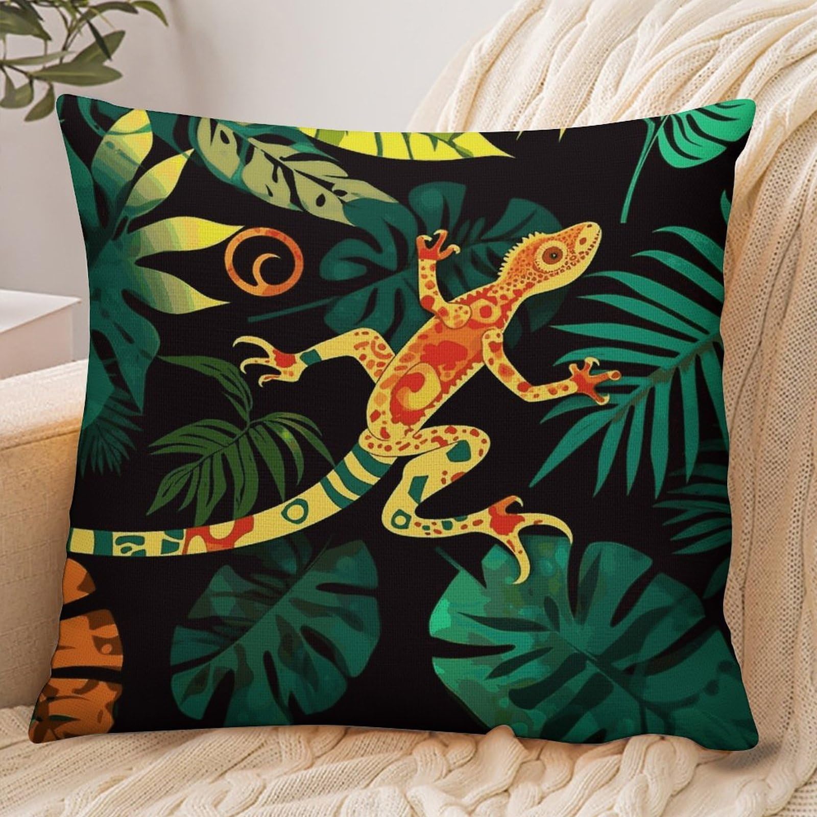 Fekiloot Style Gecko And Tropical Leaves Pillowcase Pillow Sham Pillow Case