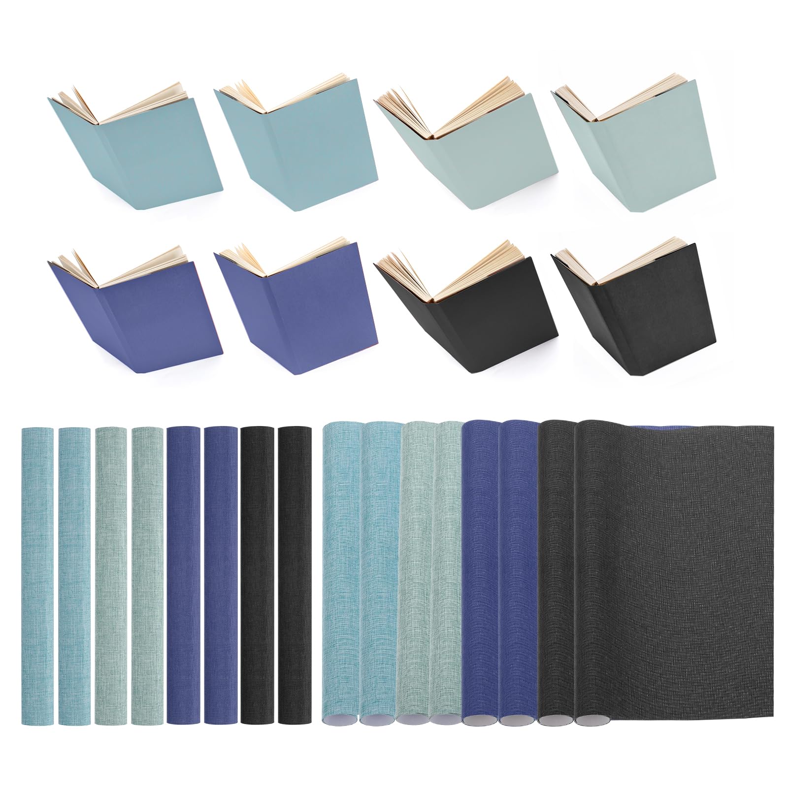 PATIKIL 14"x10" Bookbinding Cloth, 8Pcs Book Cover Repair Cloth, Black/Blue/Light Blue/Green