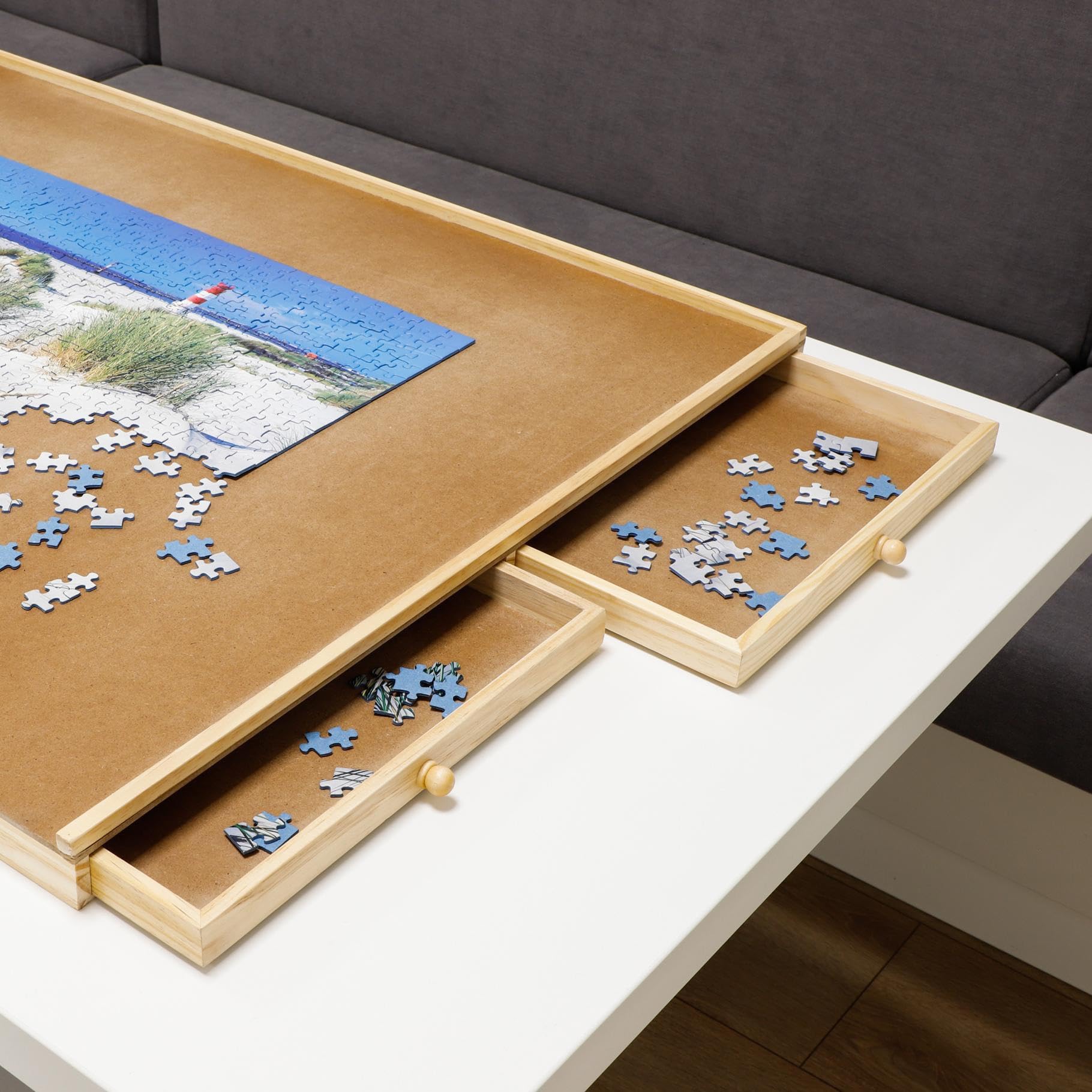 Bambelaa! Puzzletisch 1500 Teile mit 4 Schubladen Puzzlebrett mit Auszügen Tragbarer Puzzle Tisch für Erwachsene Puzzel Board Puzzleunterlage Puzzleboard Puzzlematte Aufbewahrung Holz ca. 90x67x4,5 cm