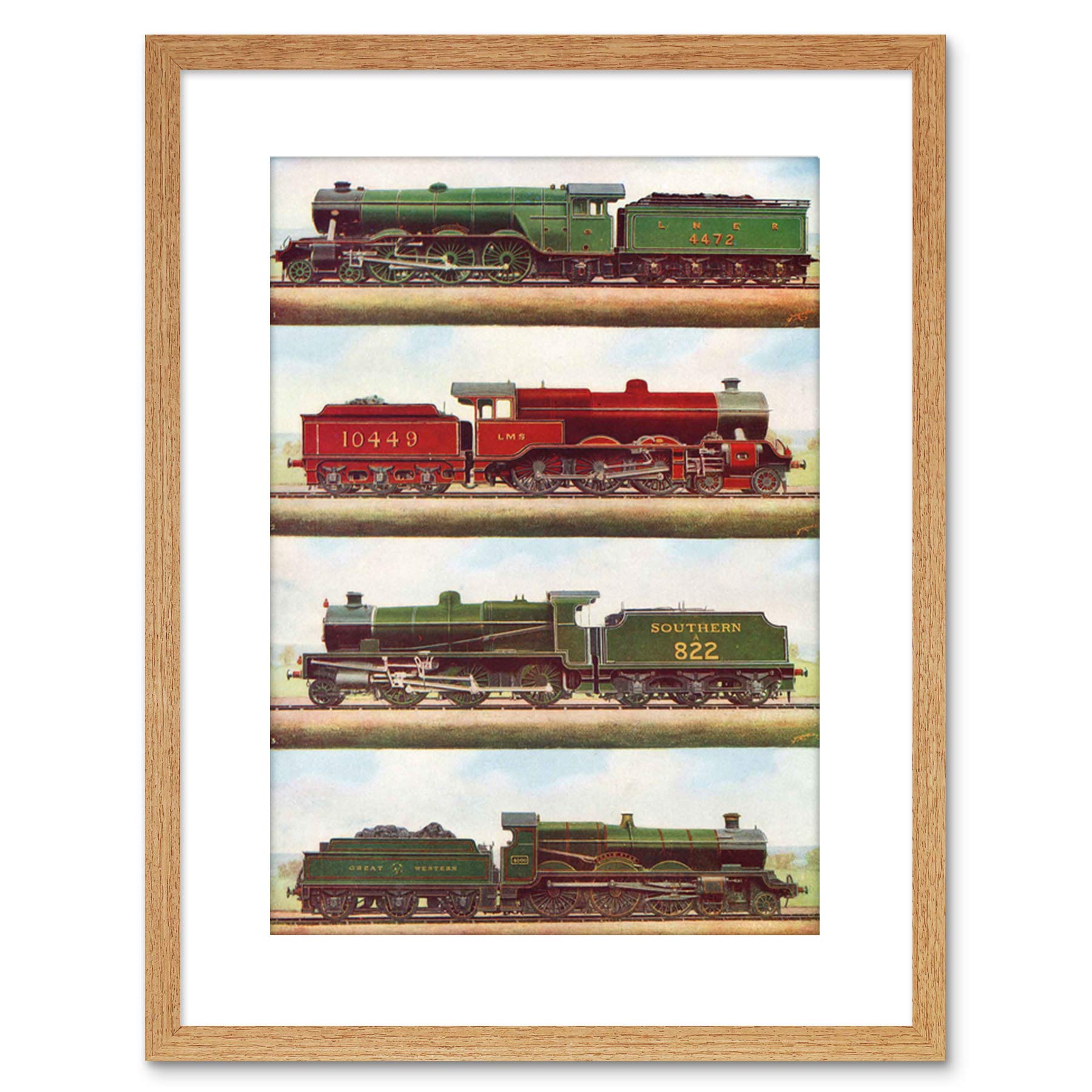 Wee Blue Coo TRANSPORT VINTAGE PAINTING TRAIN ENGINE LOCOMOTIVES STEAM FRAMED PRINT F97X3701