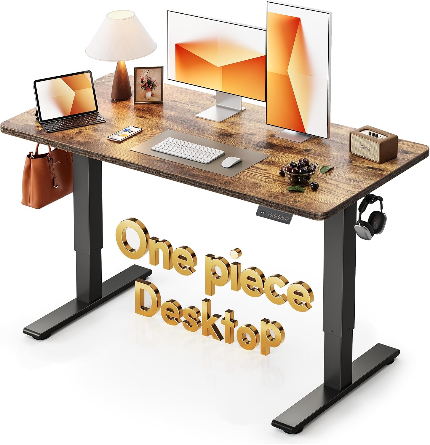 CubiCubi 48 x 24 Electric One-Piece Standing Desk, Rustic Brown