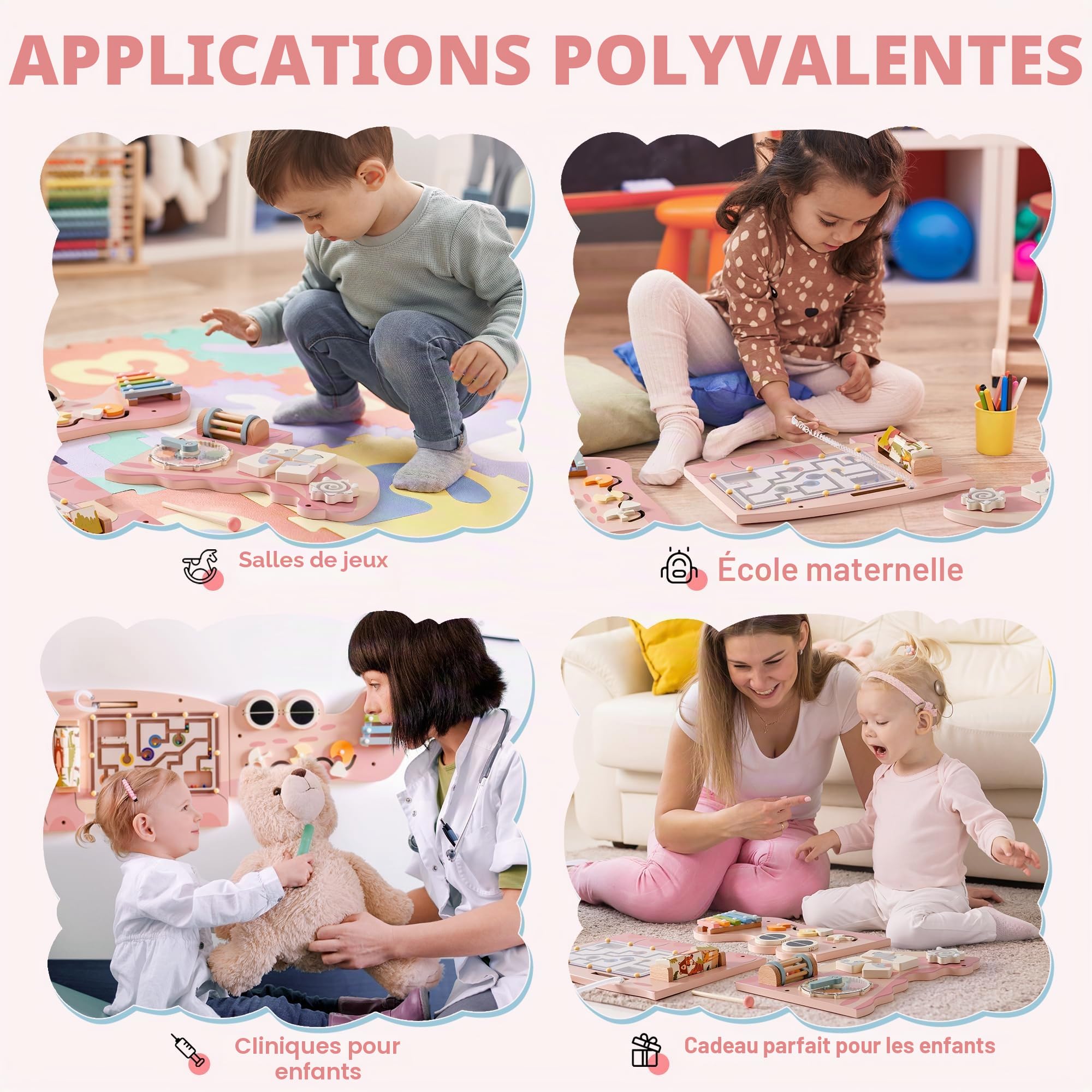 ROBUD Planche d'activités Montessori 8 en 1 Planche murale en bois Labyrinthe de perles magnétiques Xylophone Engrenages Cadeau pour enfants et filles à partir de 3 ans