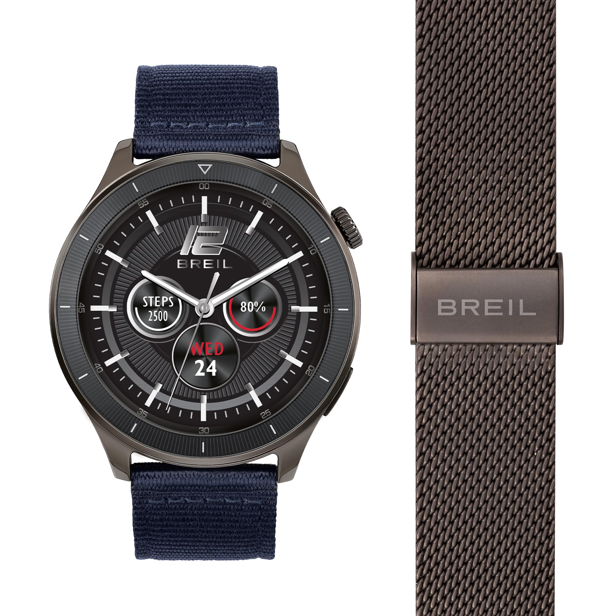 Breil, Collezione BC-1, Smartwatch Uomo con Cinturino Intercambiabile, in Canvas e in Maglia Mesh con Chiusura ad Ardiglione e a Scorrimento, Cassa in Lega Metallica, Connettività Bluetooth