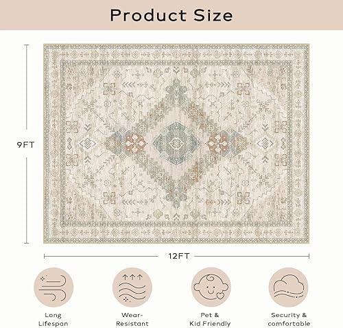 Miniatura 212 de Ashler - Alfombras bohemias vintage de 5 x 8 pies para sala de estar, lavables a máquina con parte trasera antideslizante, alfombra para interiores