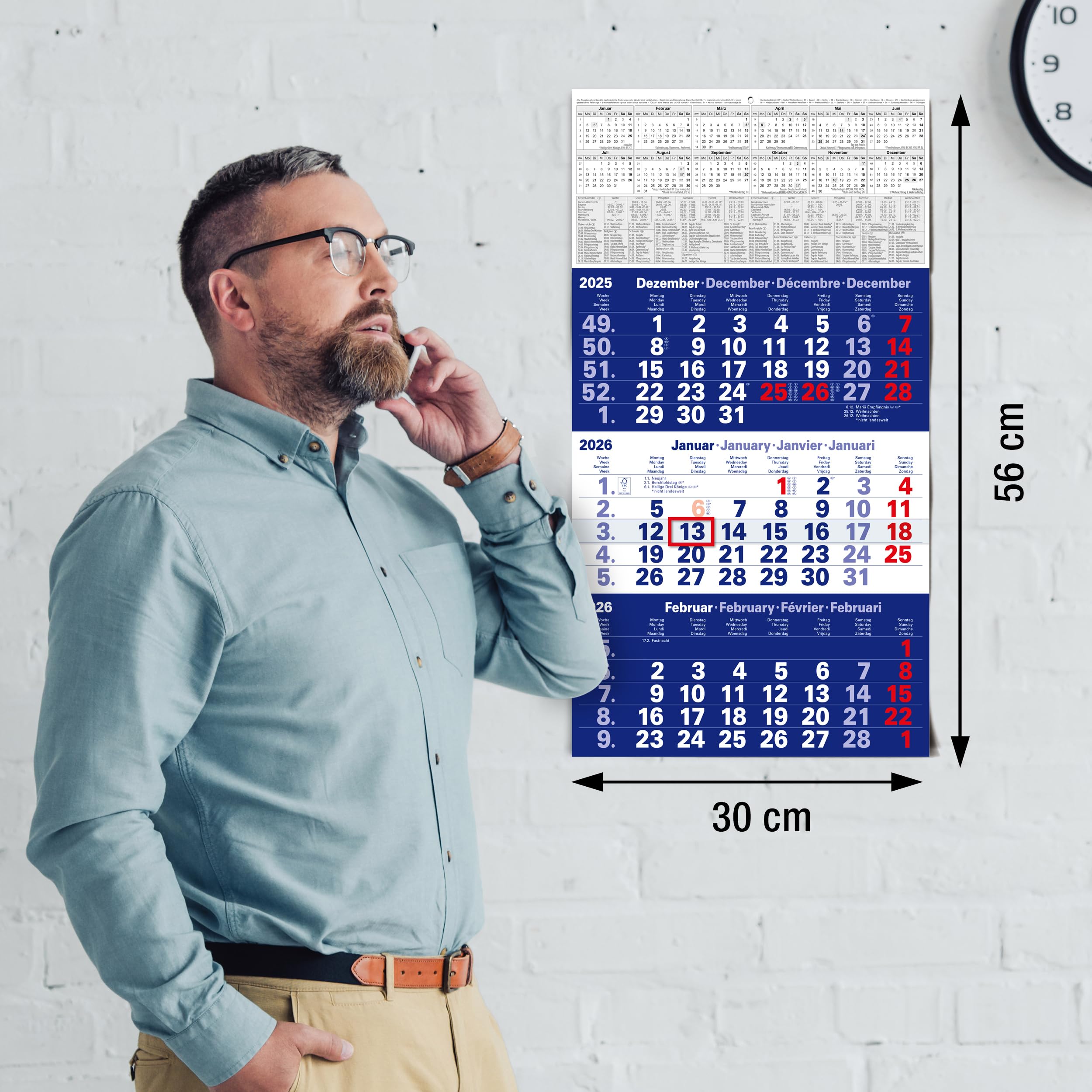 Calendrier Mural 2026 A1 XXL Coloré – 14 Mois, Grand Format 59×84 Cm, Beaucoup D'Espace Notes