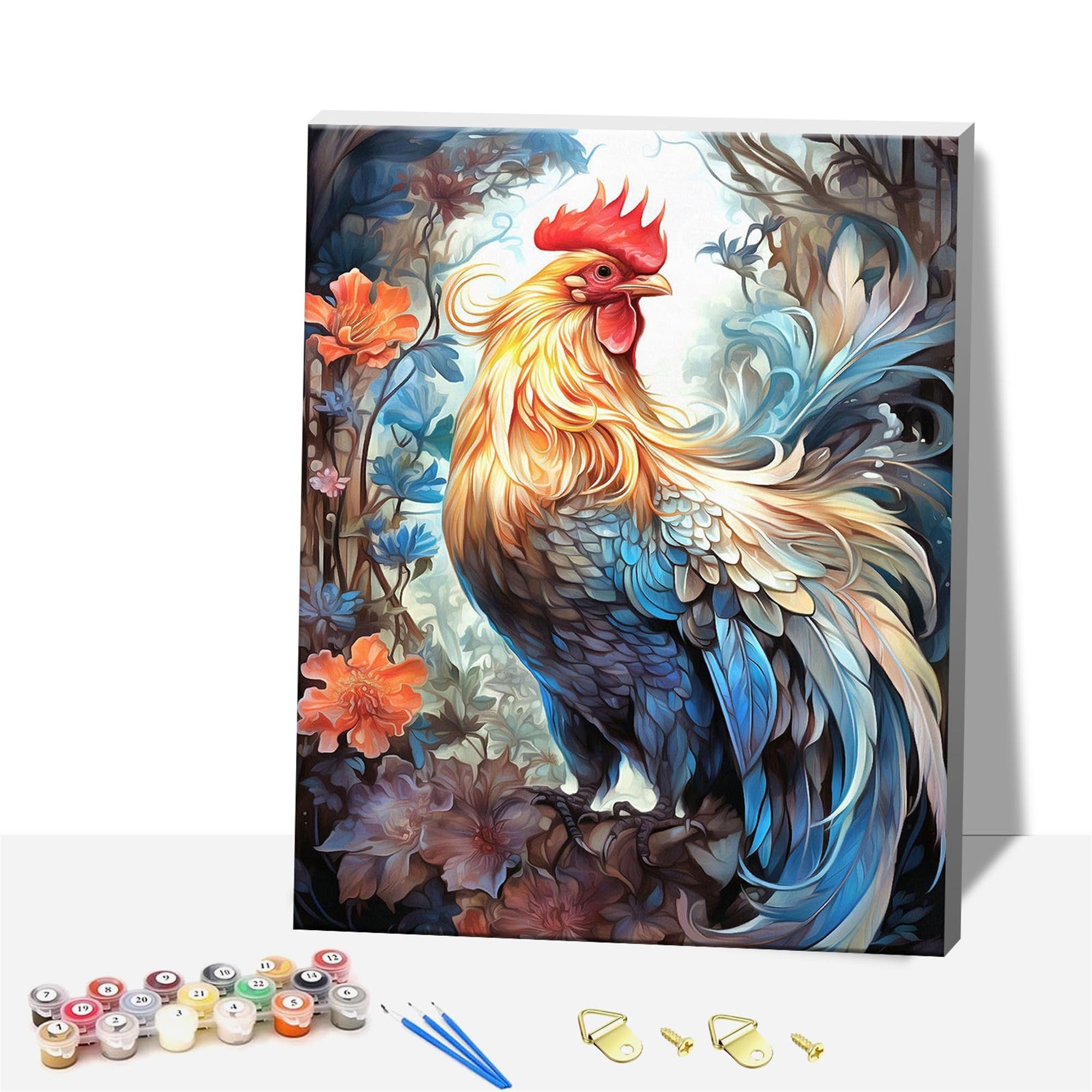 ZHOSOHO Adults Paint by Number Kits,Framed Painting by Numbers Kits on Canvas,Color by Numbers Adult Watercolor Gifts for Friends Wall Decor (Chicken)