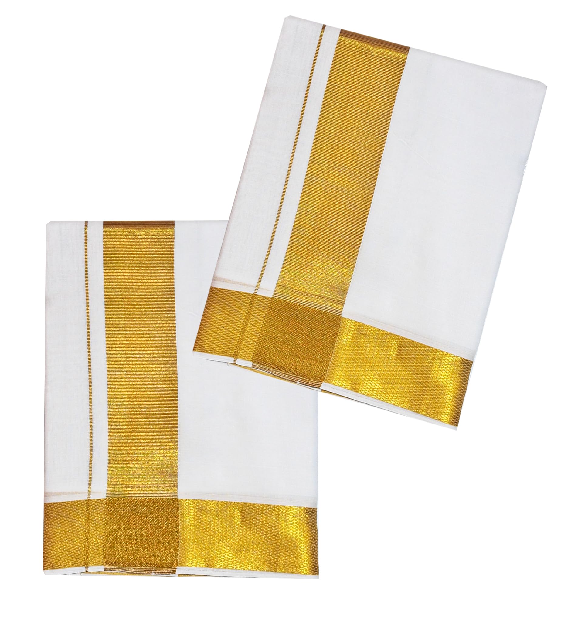100% Cotton Men's Traditional White Dhoti + Angavastram Set With Golden Zari Border 6 CM 4.50 Meter Dhoti, 2.25 Meter Angavastram Set-picture-38