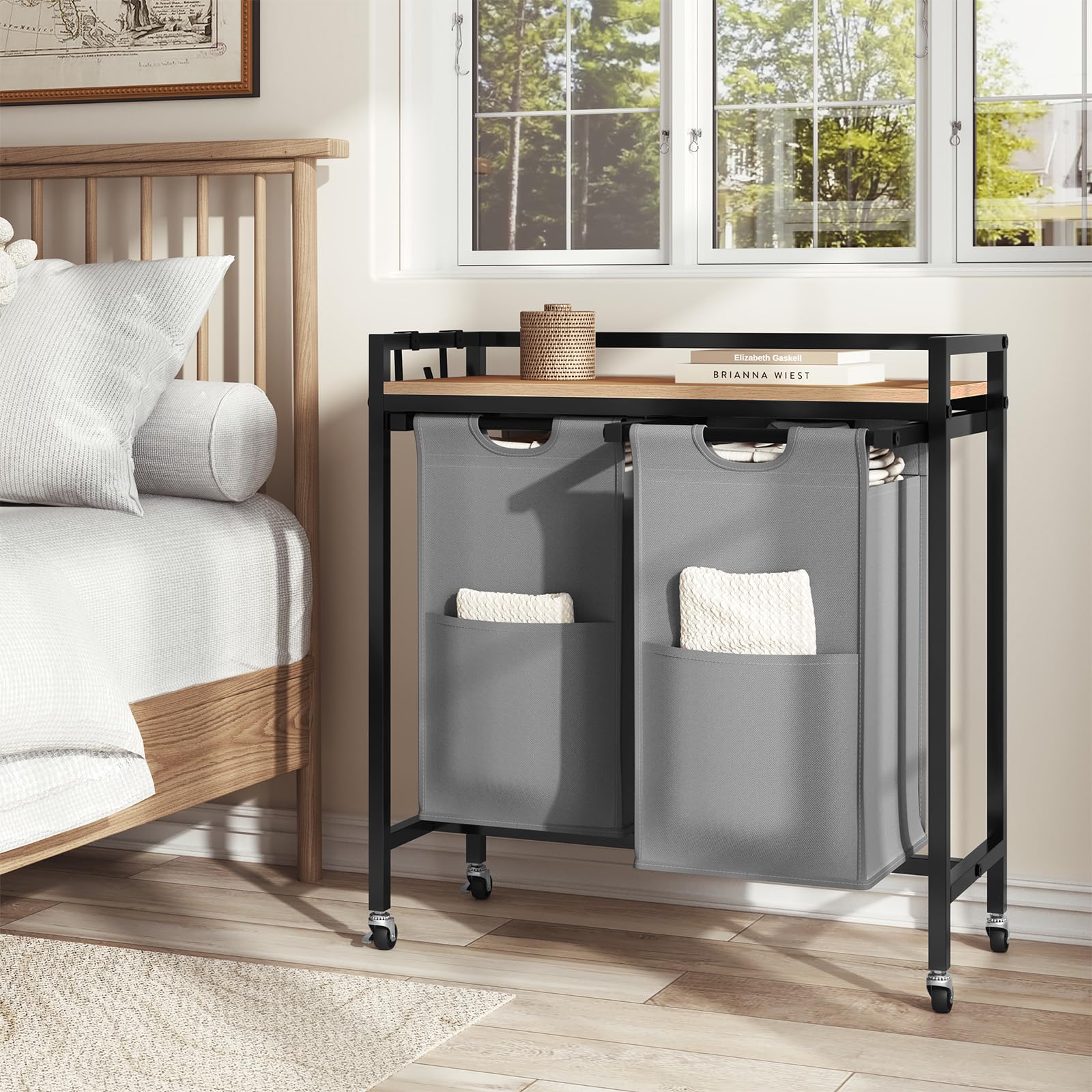 Cesto Biancheria Sporca Blumtal 2 Scomparti Grigio - Con Ripiano Superiore, Struttura Metallica, Organizzazione Prattica - Foto 13