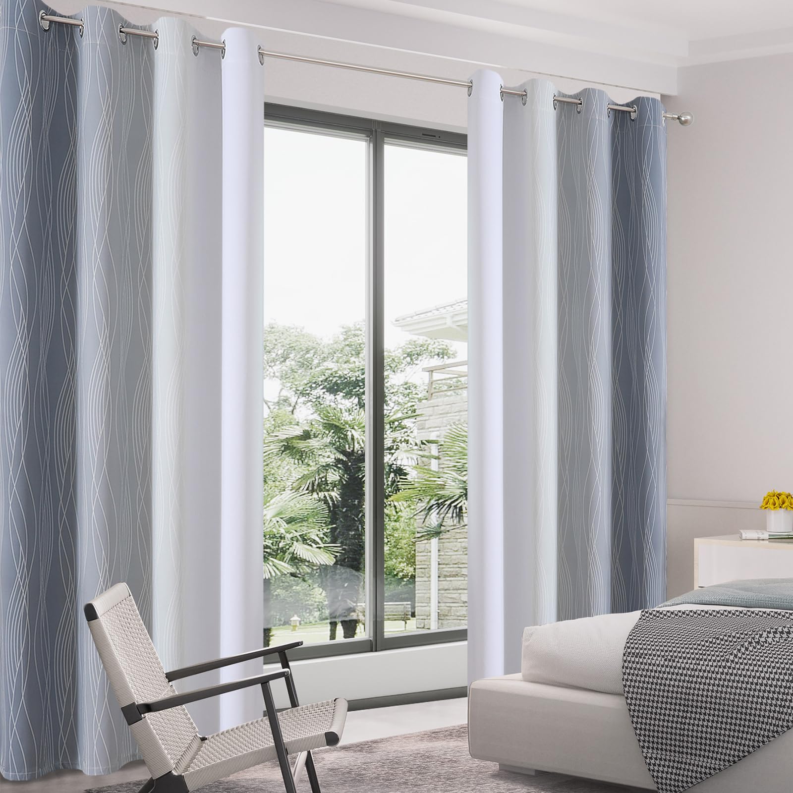 VEHEDE Ombre Blackout Curtains for Bedroom 96 Inch Drop, Thermal Insulated Gradient Curtains - Image 3