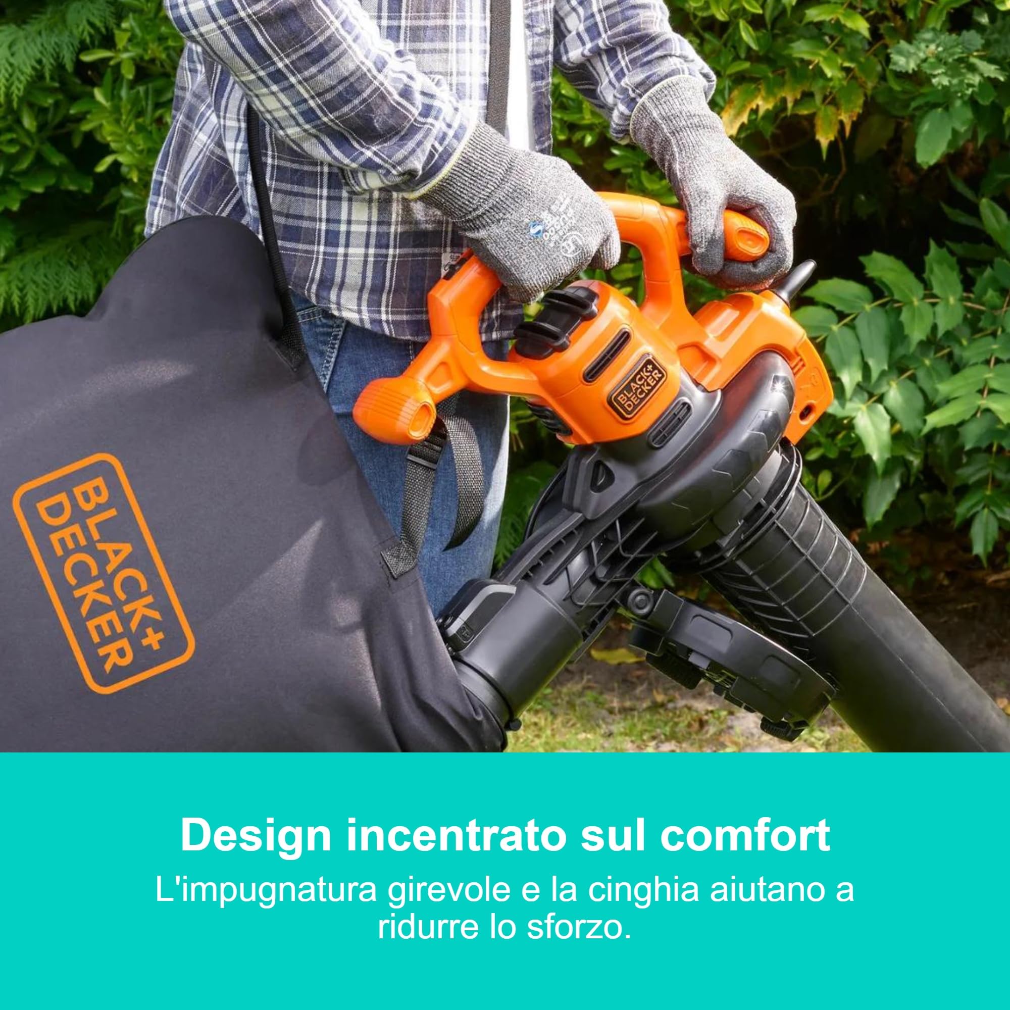 BLACK+DECKER Soffiatore Aspiratore Trituratore per Foglie 3-in-1 da 3000W, BEBLV300SB-QS