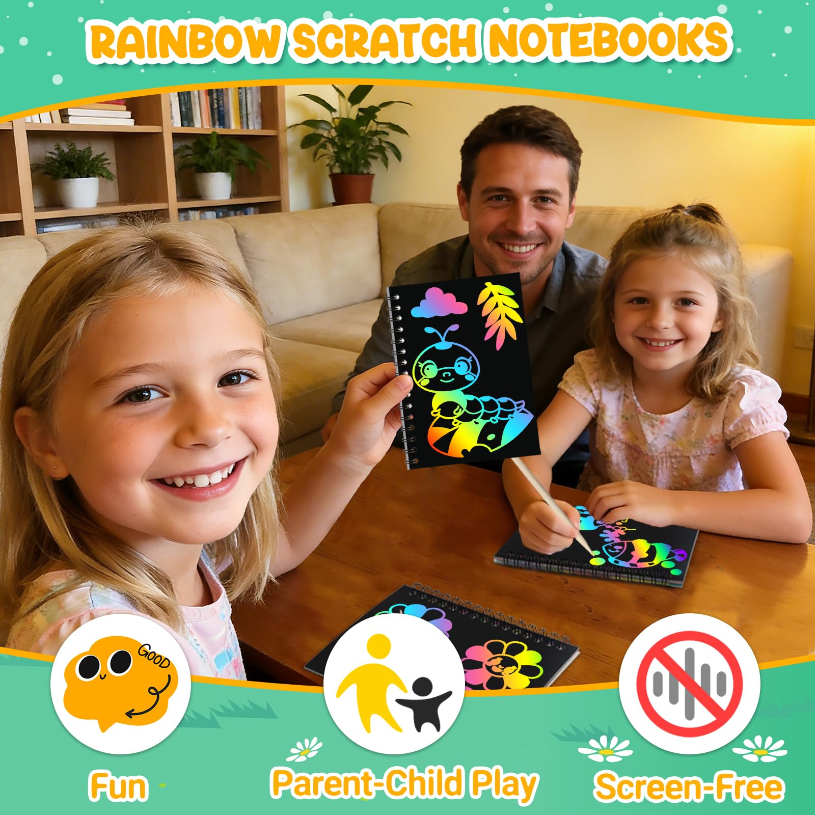 ZMLM 24 Scratch Art Bambini Kit Disegno con 24 Stencil 24 Penna in Legno - Gadget Compleanno Bambini - Regalini Fine Festa Compleanno per Bambina Bambino Alunni 3-12 Anni Anno