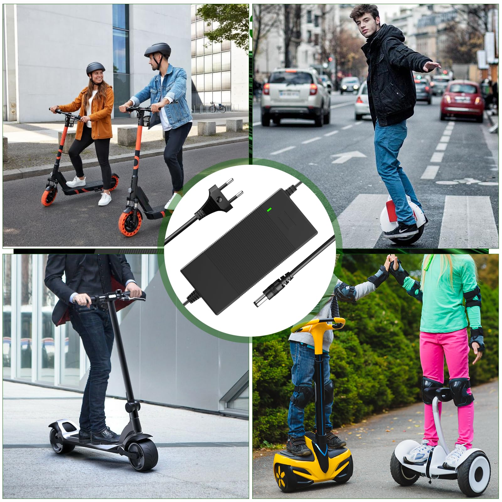 Caricatore per Monopattino Elettrico, Caricabatterie 42V 3A per Hoverboard, Caricatore per Batteria Monopattino 36V