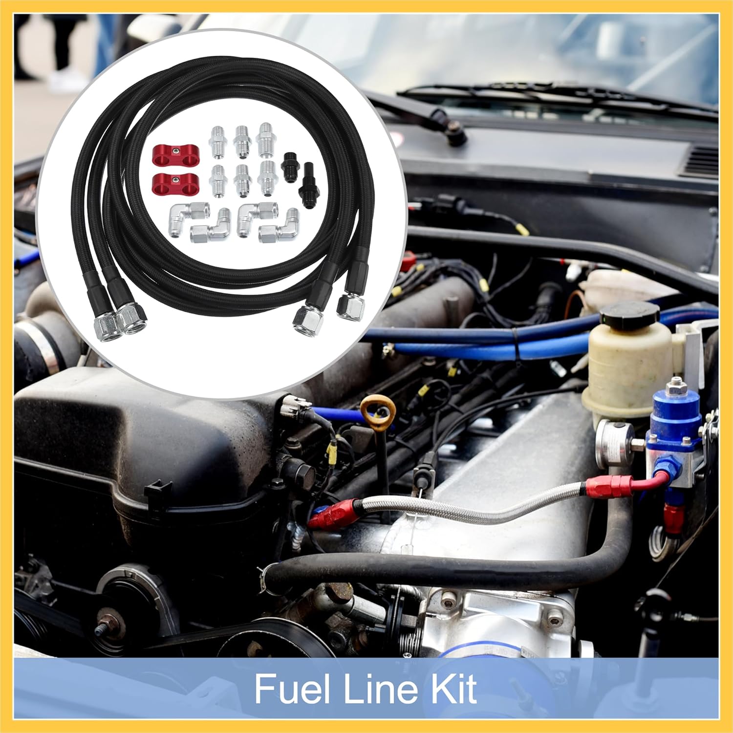 Universal AN-6 Fuel Line Kit Braided Oil Fuel Line Hose End Fitting Adapter Kit Nylon Aluminum Alloy Silver Tone Black Red 1 Set Auto Replacement Parts