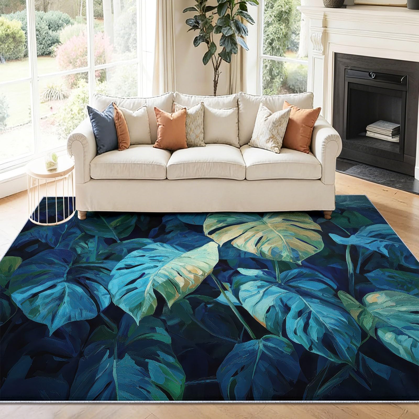 Tapis salon moderne 160 x 230 cm lavable super doux bleu