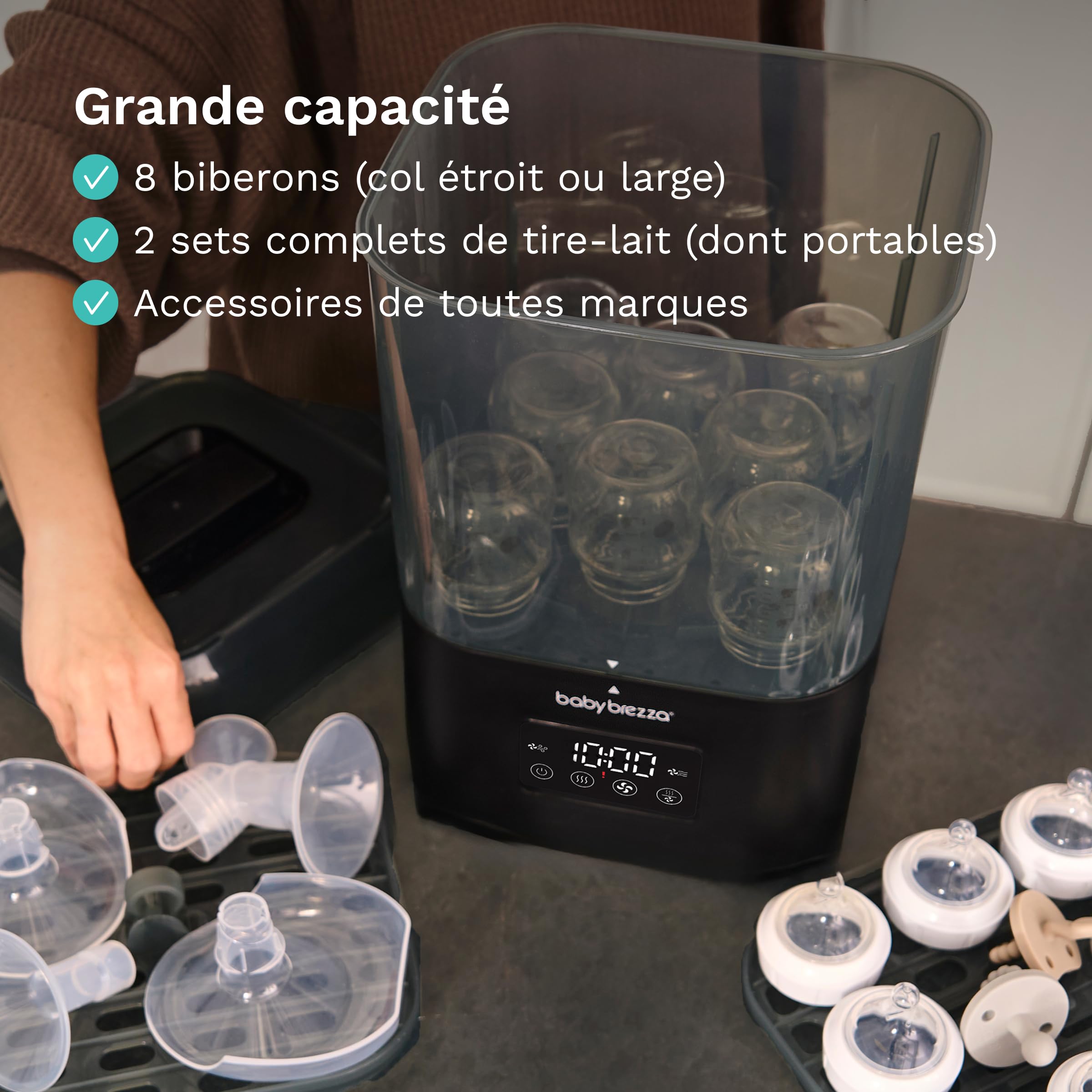 Baby Brezza - Stérilisateur biberons SuperQuick Sterilizer Dryer 10 minutes | Stérilise et sèche en 10 minutes. Grande capacité, compatible avec tous les biberons, sucettes et pièces de tire-lait