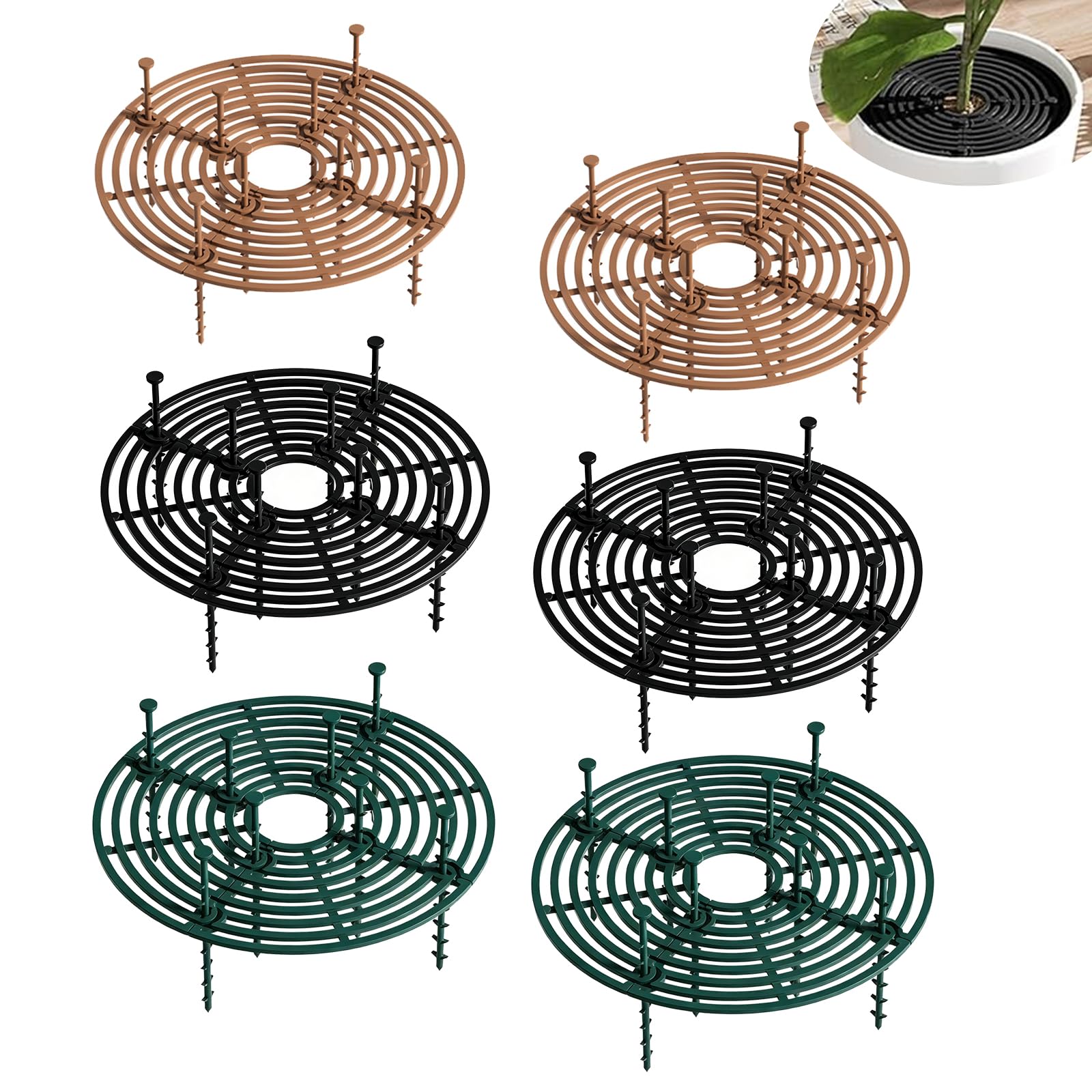 Grille Protection Plante: 6 Pièces 30cm Protection Plante Chat Marron Noir Vert, Grille de Pot de Plantes, Coupe Personnalisable pour Plantes d'Intérieur, Patios et Jardins