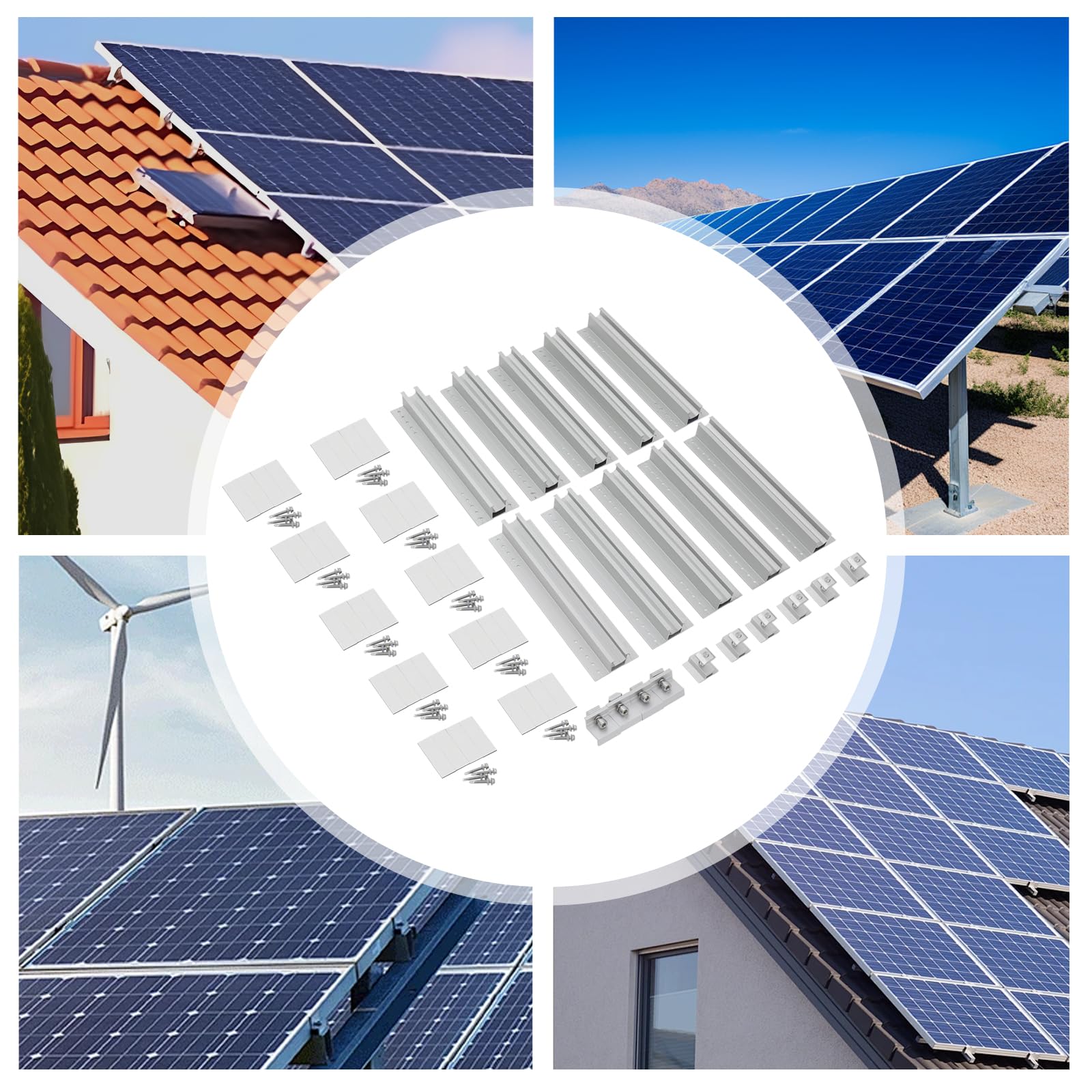 10 binari per pannello solare, set di supporti per pannello solare, supporto regolabile, pannello solare in alluminio, lamiera trapezoidale, tetto piatto PV, sistema di fissaggio fotovoltaico