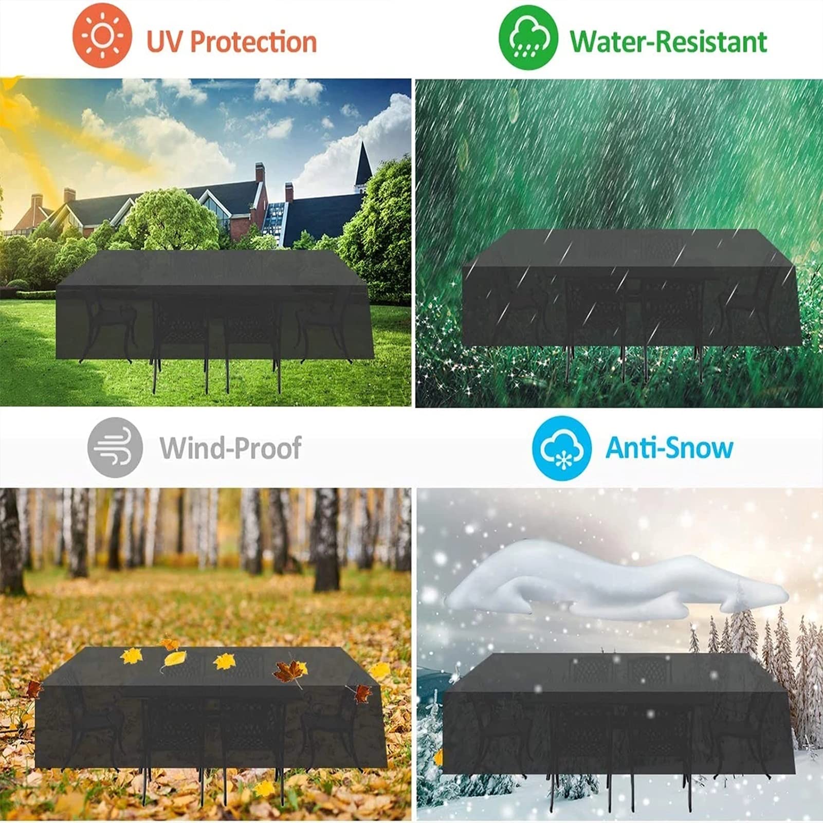 AWSAD Coperture Set Mobili Giardino, Copertura A Cubo in Rattan da Esterno, Oxford 210D Rettangolare con Coulisse Telone Impermeabile, Personalizzabile (Color : Nero, Size : 2x1x0.8m)