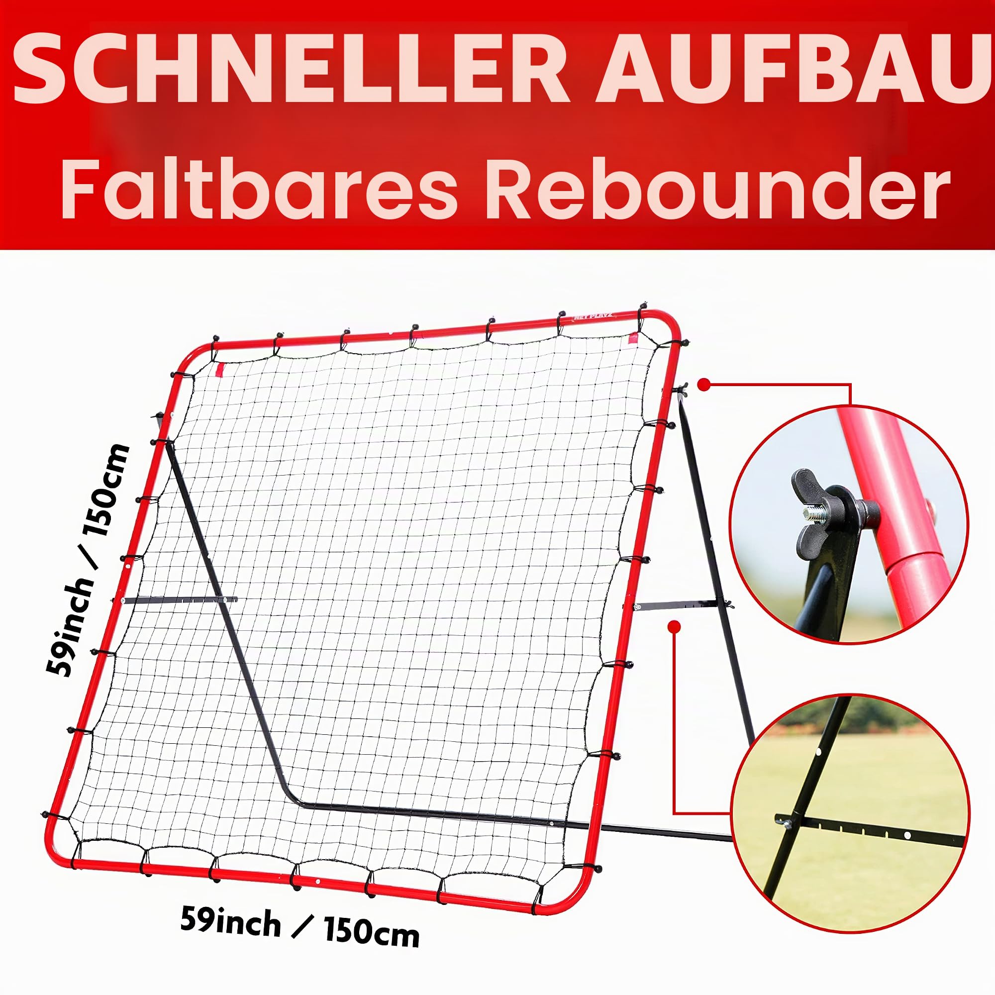 NET PLAYZ Rebounder für Fußball - Rebound Netz | Prellwand | Hilfsmittel und Ausrüstung für das Geschicklichkeitstraining für Kinder, Teenager und alle Altersgruppen – Kick-Back/tragbar (150 x 150 cm)