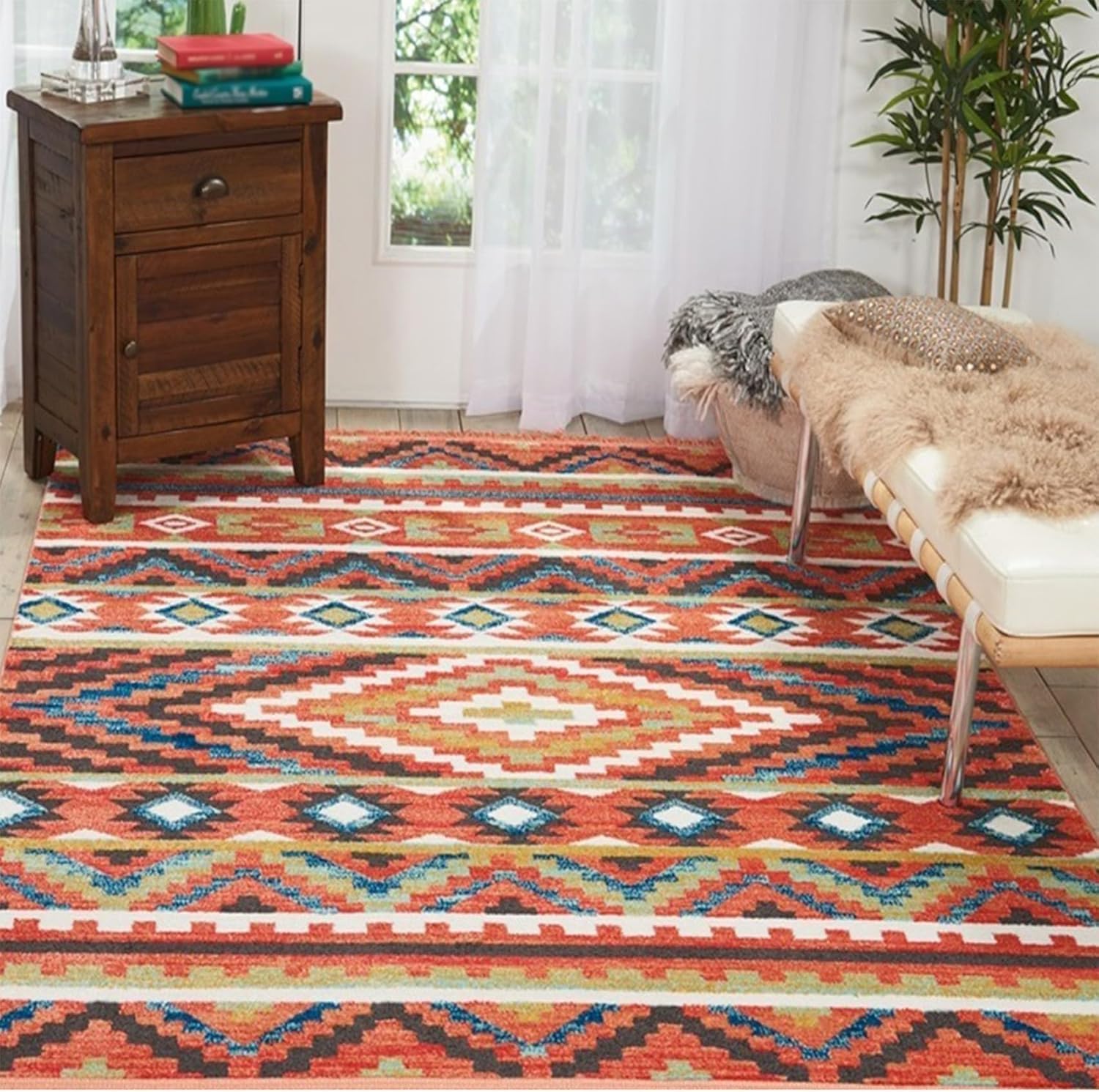 Tapis poils ras multicolore 80x160 pour salon et chambre
