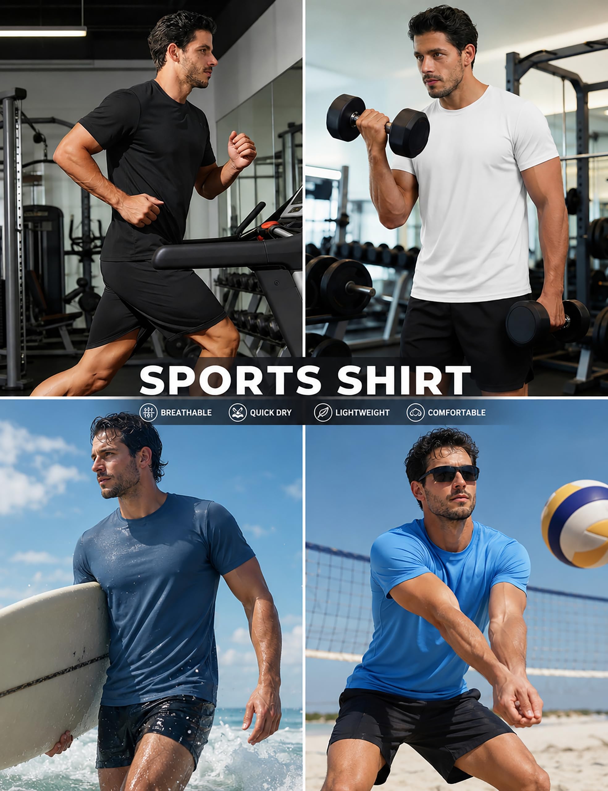 TACVASEN Camiseta de Manga Corta para Hombre Camiseta de Protección Solar Camiseta de Playa Ligera Camisa Protección UV UPF 50+