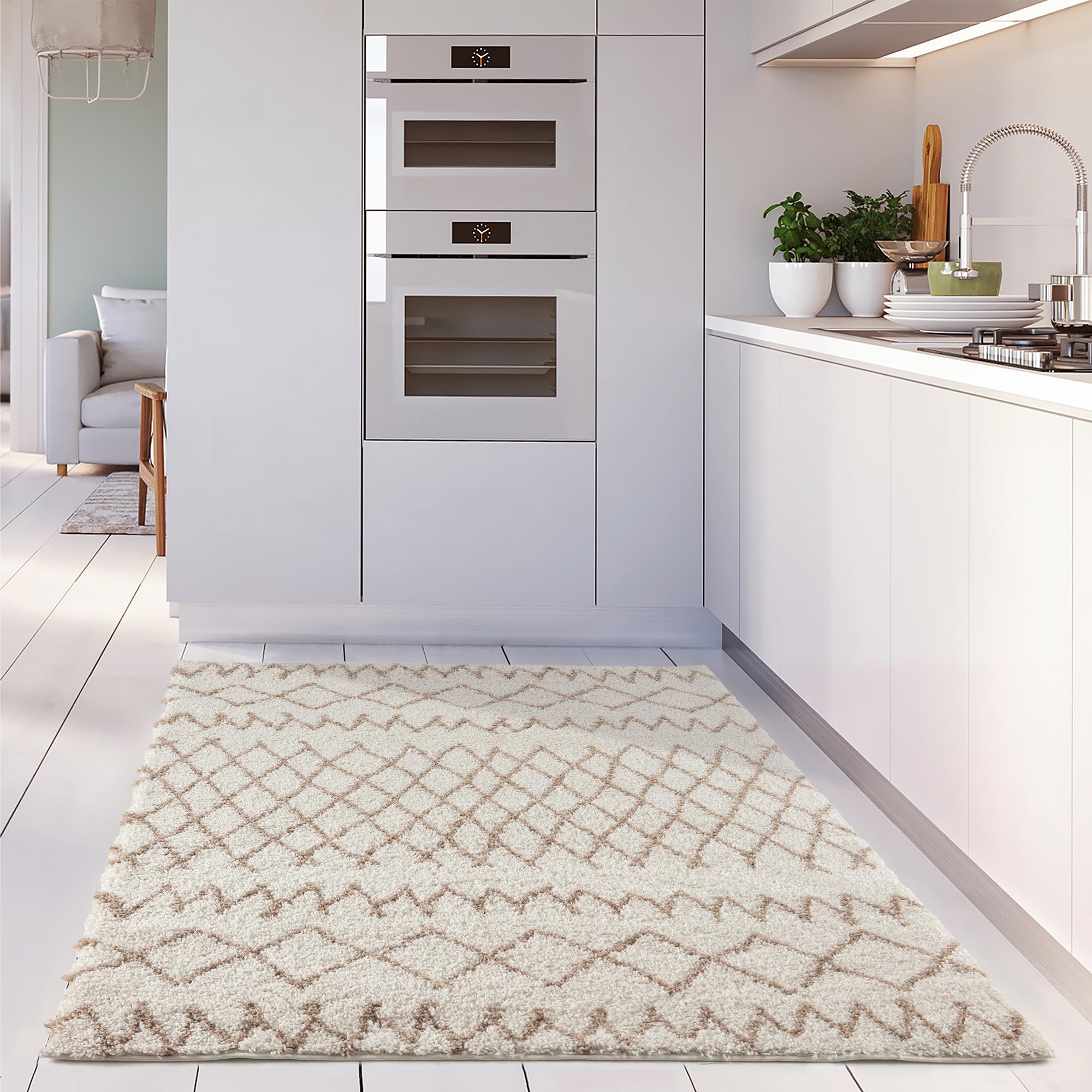 THE RUGS Modern Moroccan Design Living Room and Bedroom Rugs, Non-Shedding & Easy Care (Tangier Ivory/Beige, 80x150 cm) - Image 3