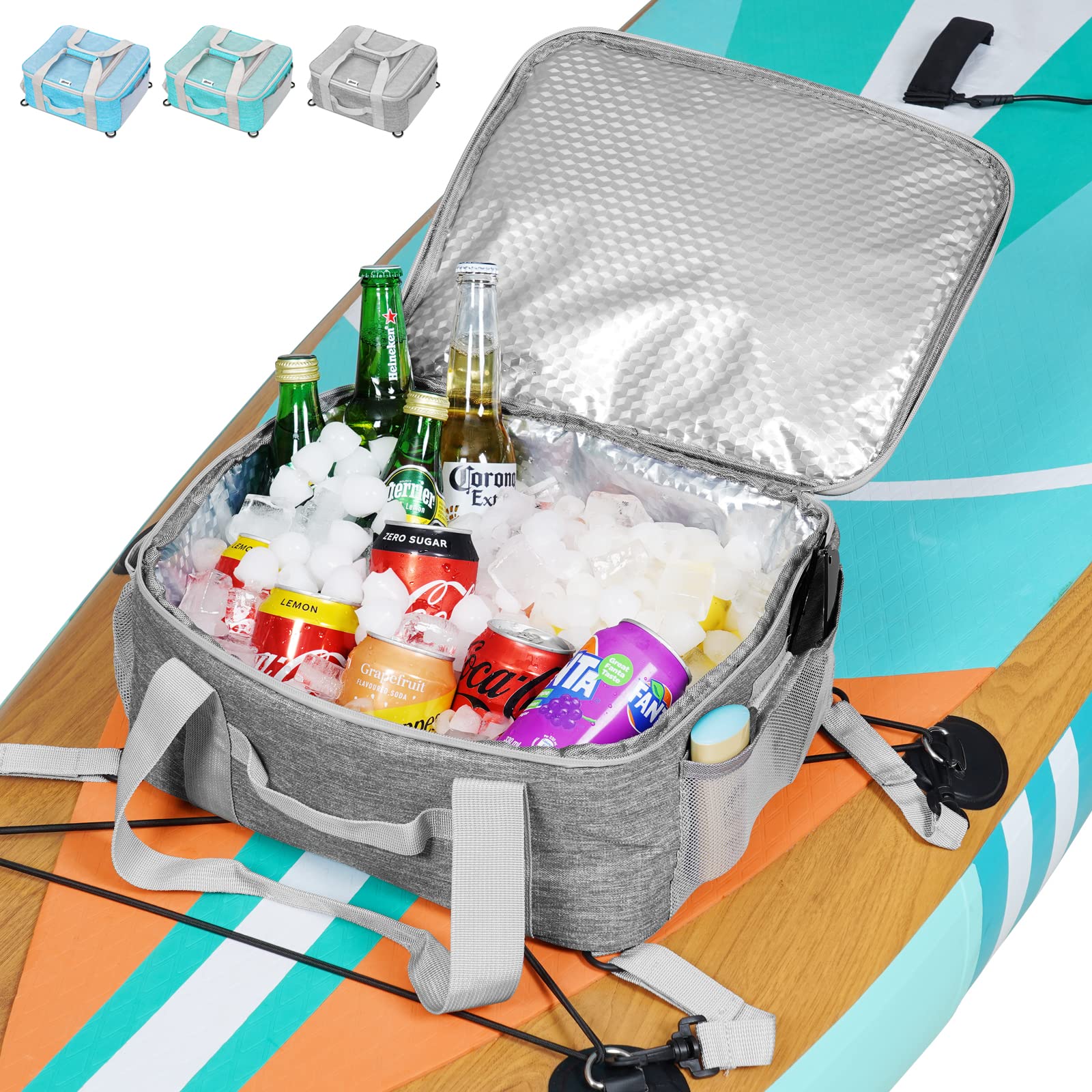 Uboway Paddle Board Accessories - Large Paddle Board Cooler with Side Pouches for Water Bottles, Waterproof SUP Cooler Deck Bag with Top Mesh Pocket, Paddle Board Cooler Bag, Insulated Kayak Cooler
