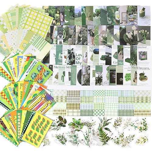 700 Sheets Green Scrapbook Paper Aesthetic Scrapbook Stickers Vintage Floral Scrapbook Kit Scrapbooking Supplies Junk Journal Decorative Paper Note Paper Kawaii Stickers Kids Teen Girls Women Crafts
