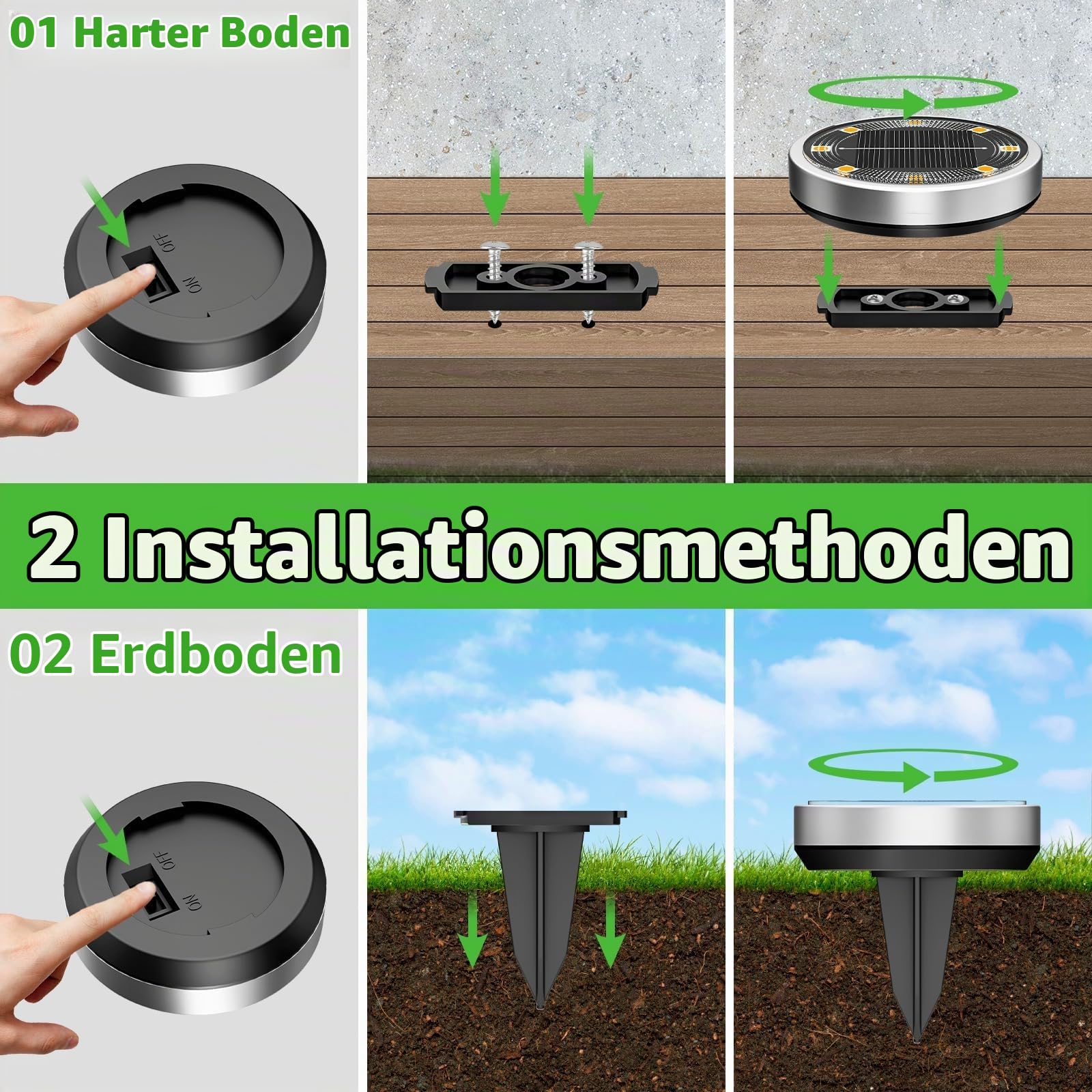 nipify 16 Stück Solar Bodenleuchten Aussen, Solarleuchten Außenleuchte mit 8 LEDs, Warmweiß Led bodenleuchte außen solar Wasserdicht Solarlampen für Garten Rasen Gehweg Patio Auffahr