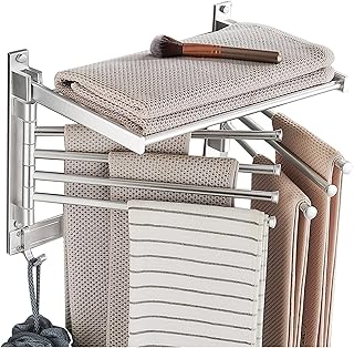 Towel Rails Bathroom Multifunctional Rotating Towel Rack Swivel Towel Bar7-Arm Bathroom Towel Holder Wall-Mounted Swing Out Towel Rack with Hooks Rustproof Rack (Color : Silver, Size : 60cm)