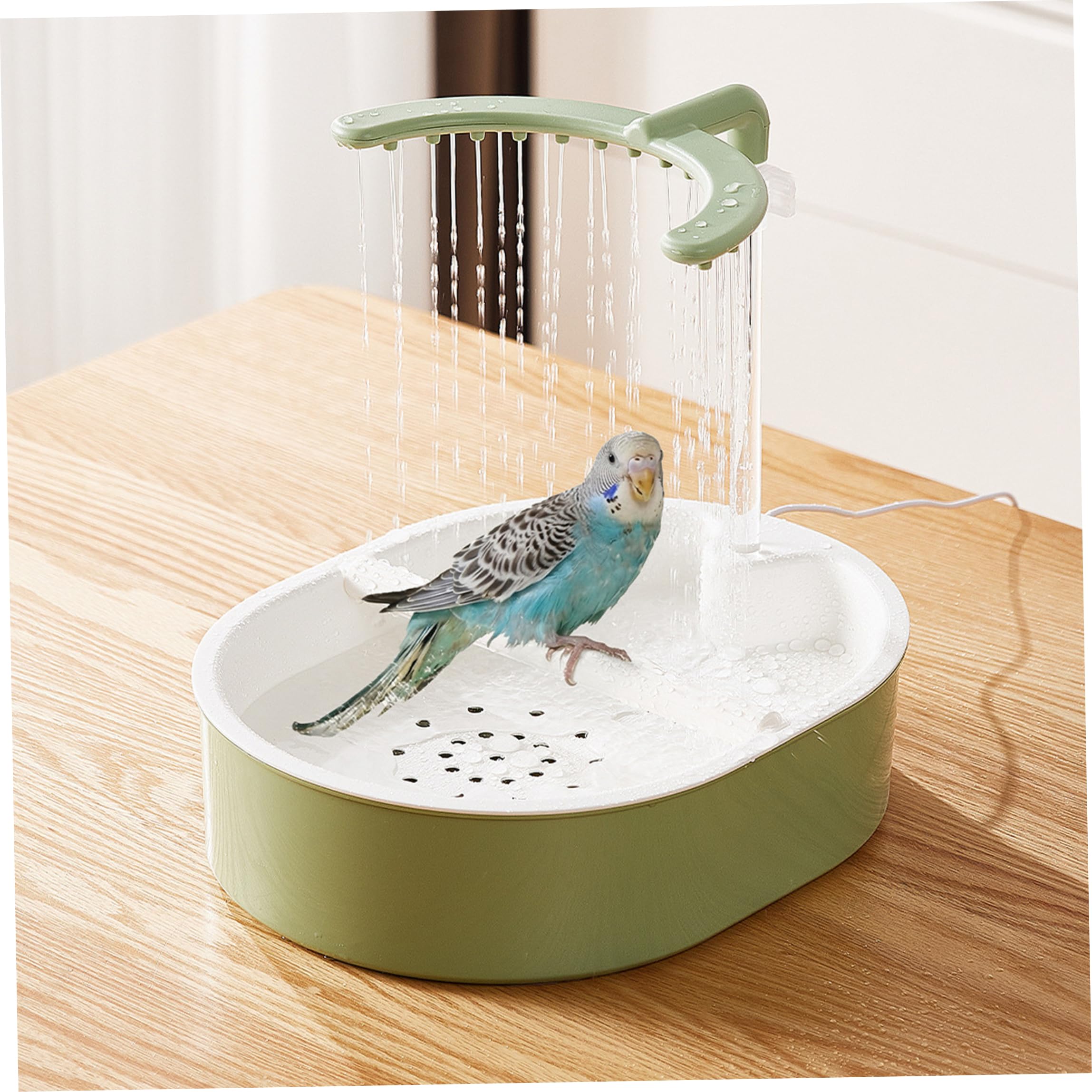 Ducha para pájaros con circulación automática 2 en 1 para jaula, baño para loros con controlador de velocidad ajustable y percha de PP, estación de baño y bebida para periquitos, cacatúas, estil