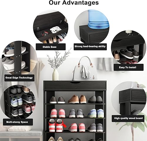 Miniatura 4 de DlandHome Zapatero de 5 niveles, zapatero de madera, zapatos de tacones, zapatos de tenis, organizador de almacenamiento para entrada, pasillo,