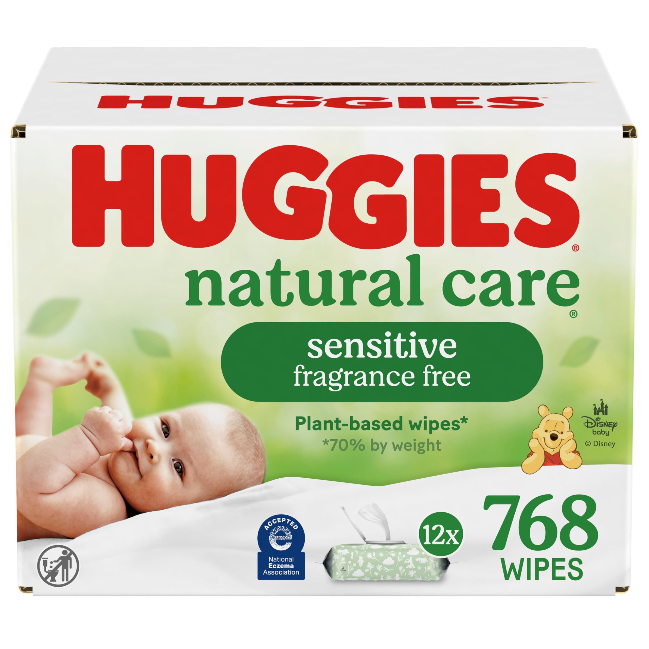 Huggies Natural Care Sensitive Baby Wipes, Unscented, Hypoallergenic, 99% Purified Water, 12 Flip-Top Packs (768 Wipes Total), Packaging May Vary 64 count (Pack of 12)